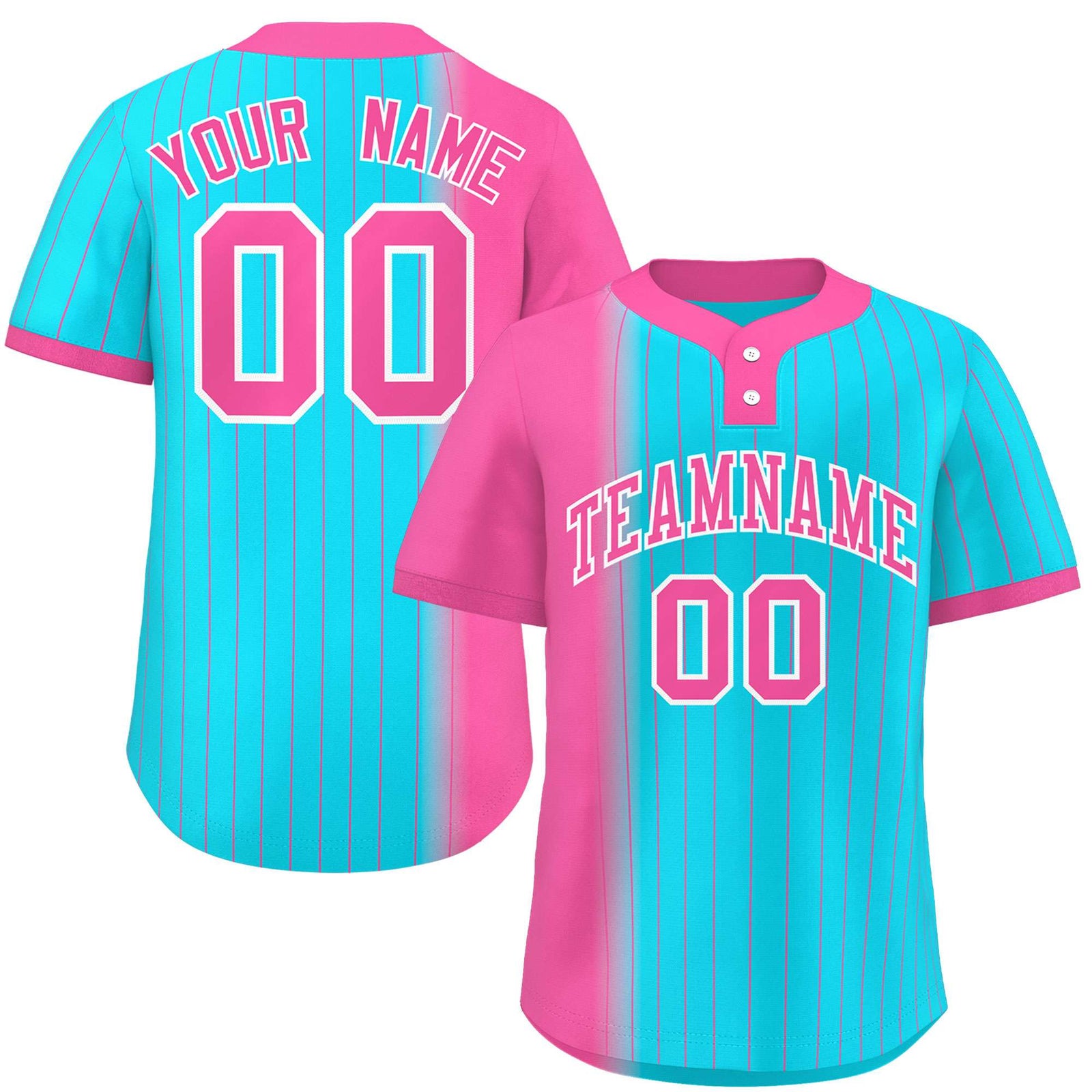 Custom Pink Sky Blue Gradient Stripe Fashion Authentic Two-Button Softball Jersey
