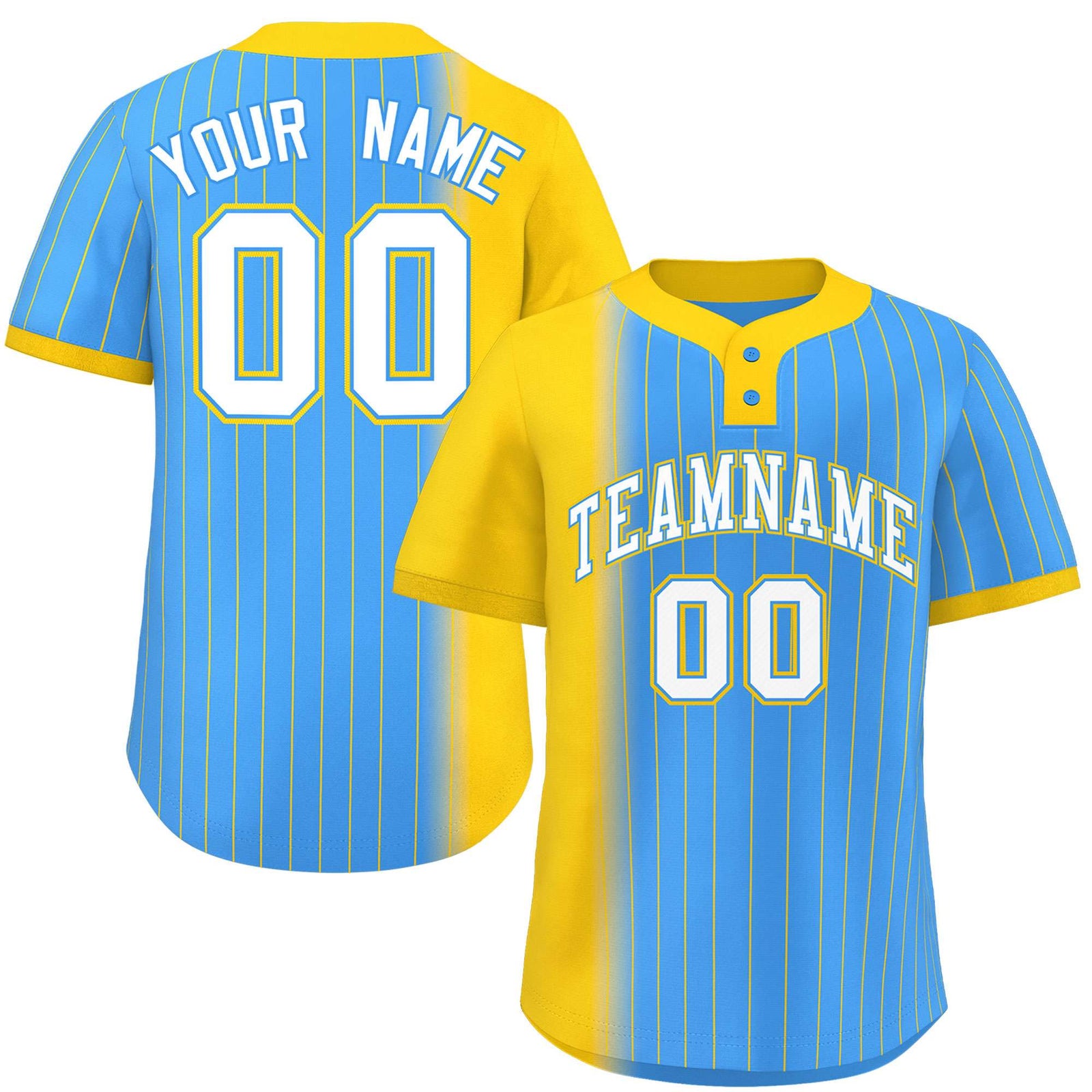 Custom Gold Powder Blue Gradient Stripe Fashion Authentic Two-Button Softball Jersey