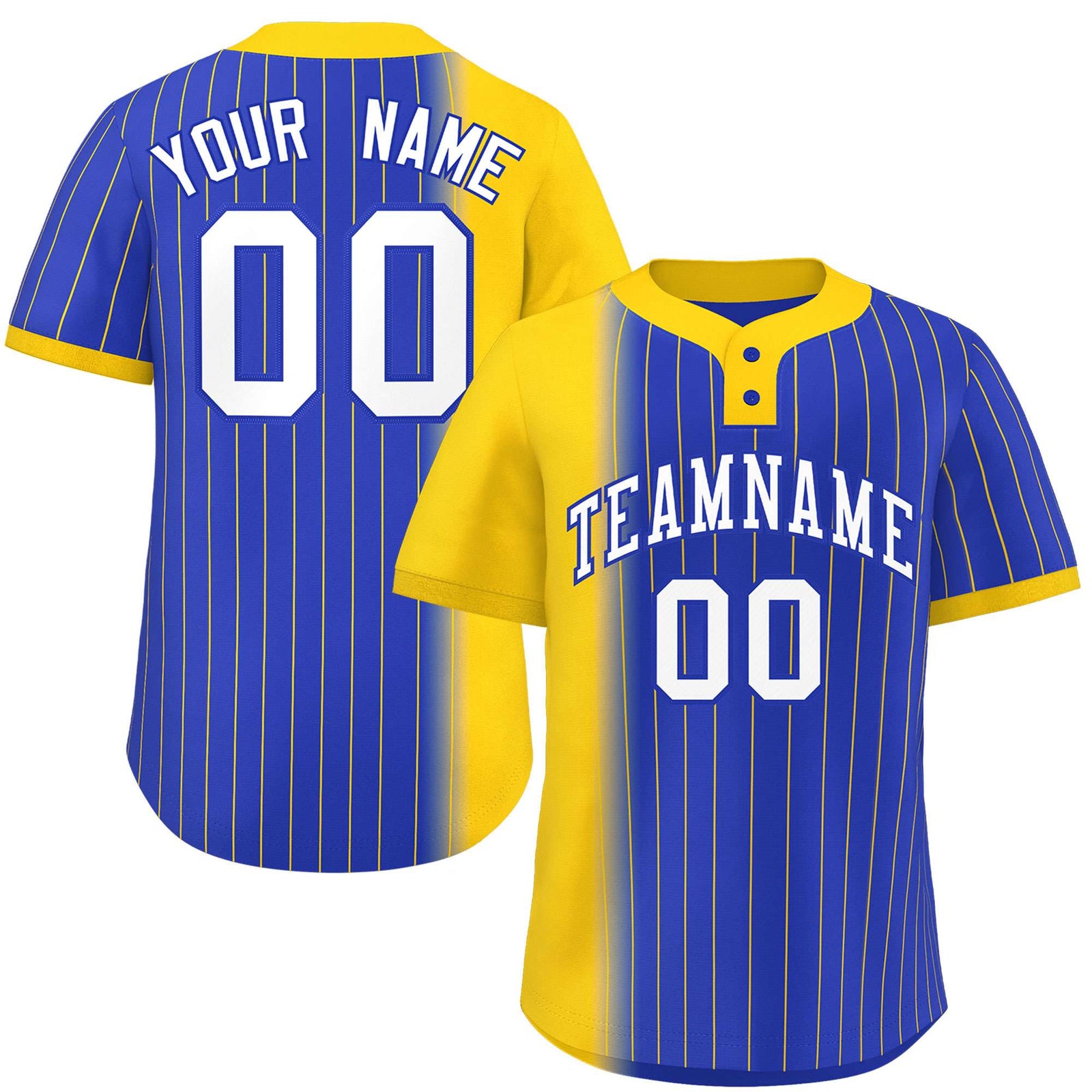 Custom Gold Royal Gradient Stripe Fashion Authentic Two-Button Softball Jersey