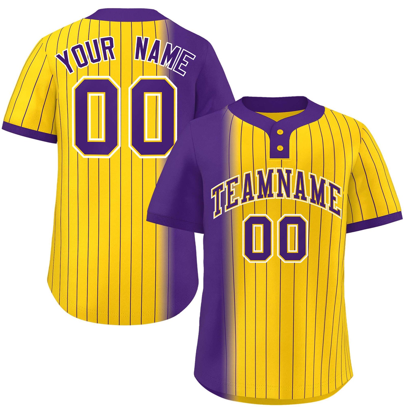 Custom Purple Gold Gradient Stripe Fashion Authentic Two-Button Softball Jersey