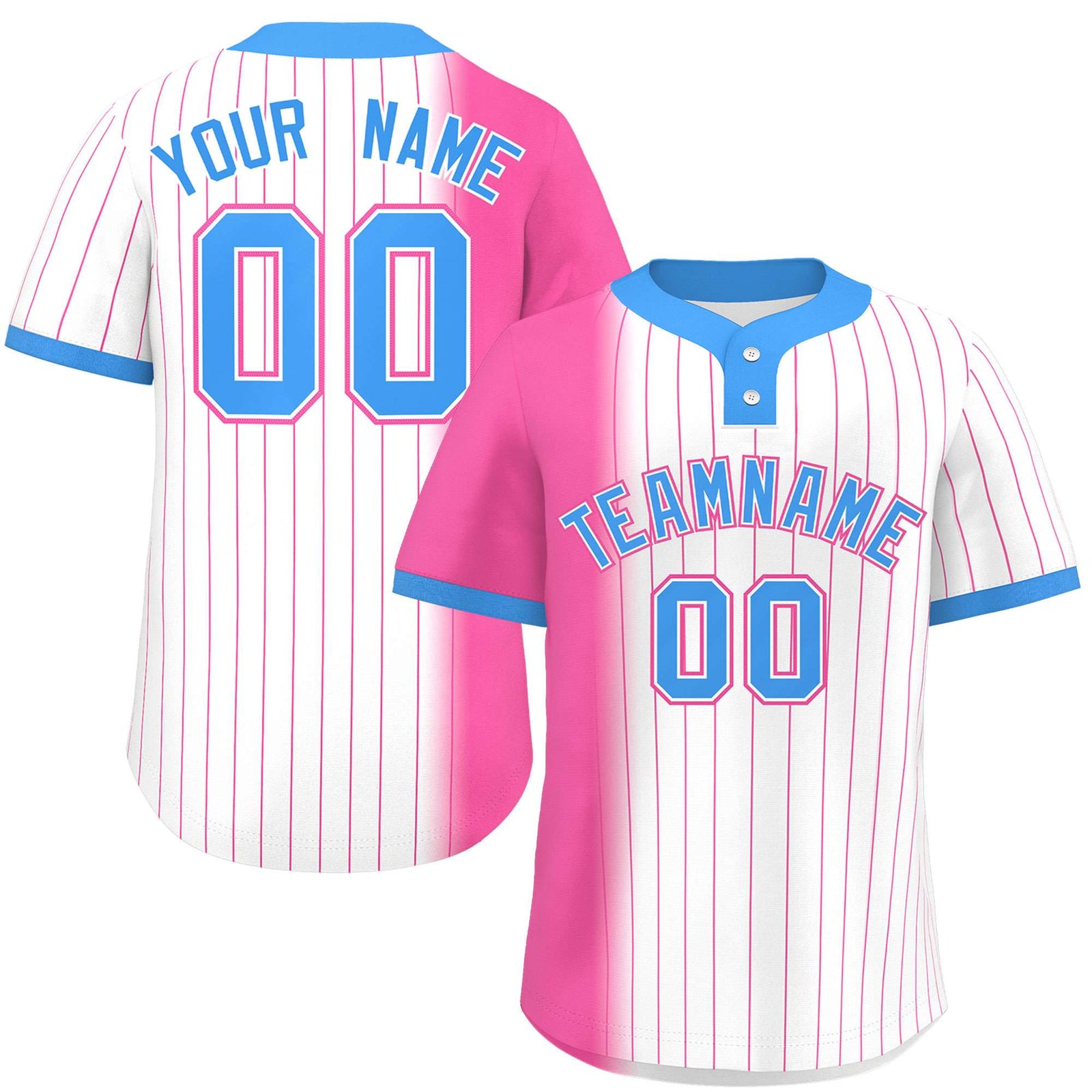 Custom Pink White-Powder Blue Gradient Stripe Fashion Authentic Two-Button Softball Jersey