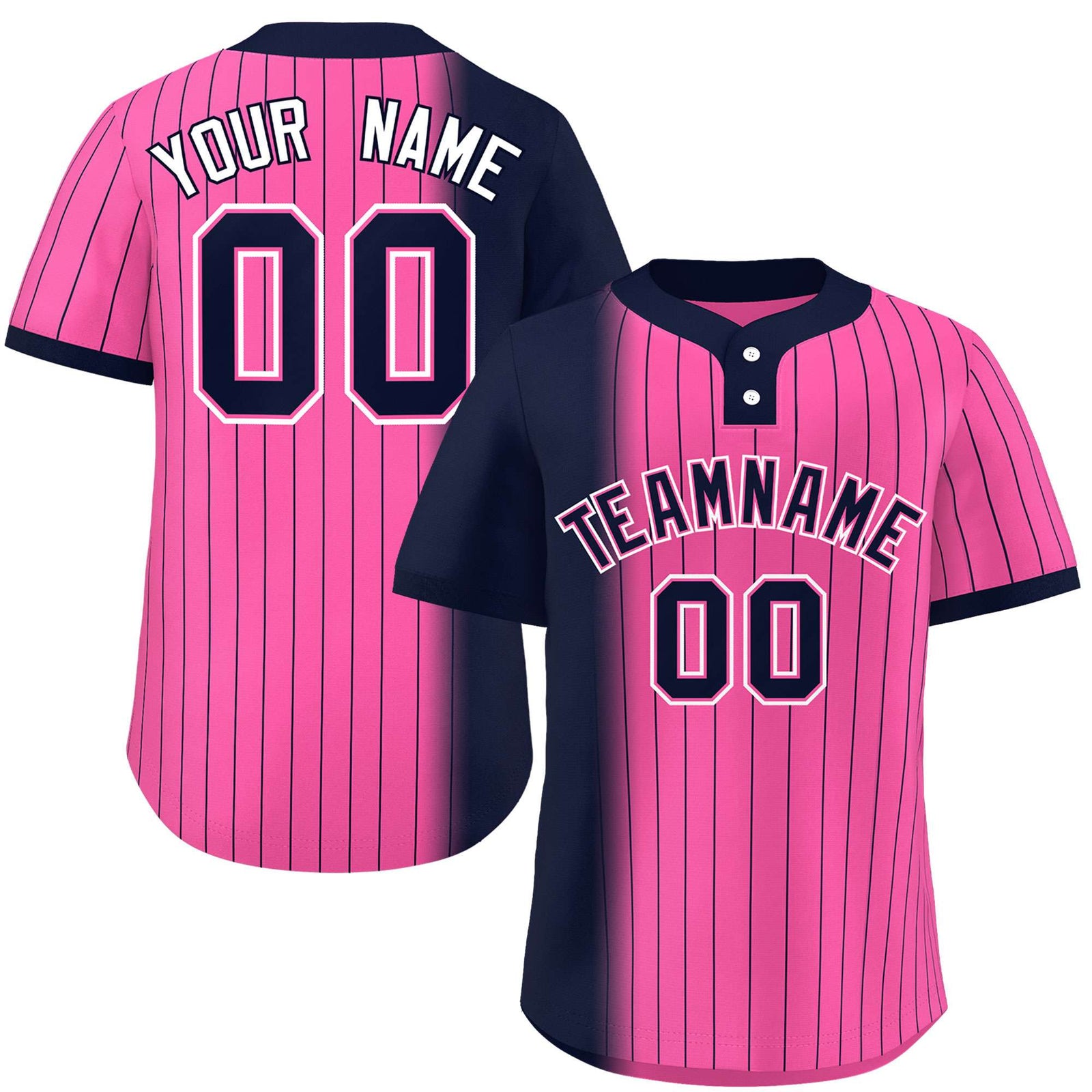 Custom Navy Pink Gradient Stripe Fashion Authentic Two-Button Softball Jersey