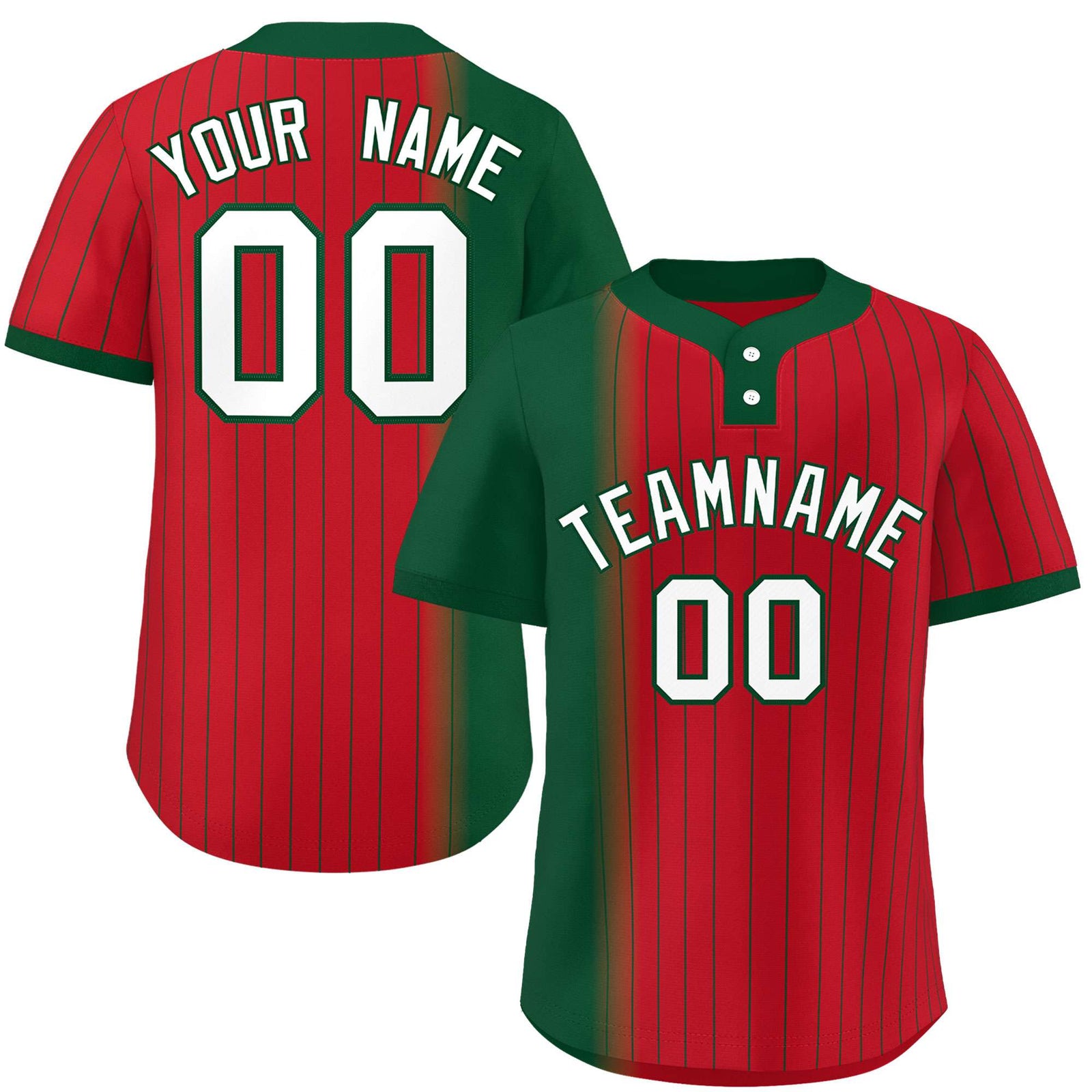 Custom Green Red Gradient Stripe Fashion Authentic Two-Button Softball Jersey