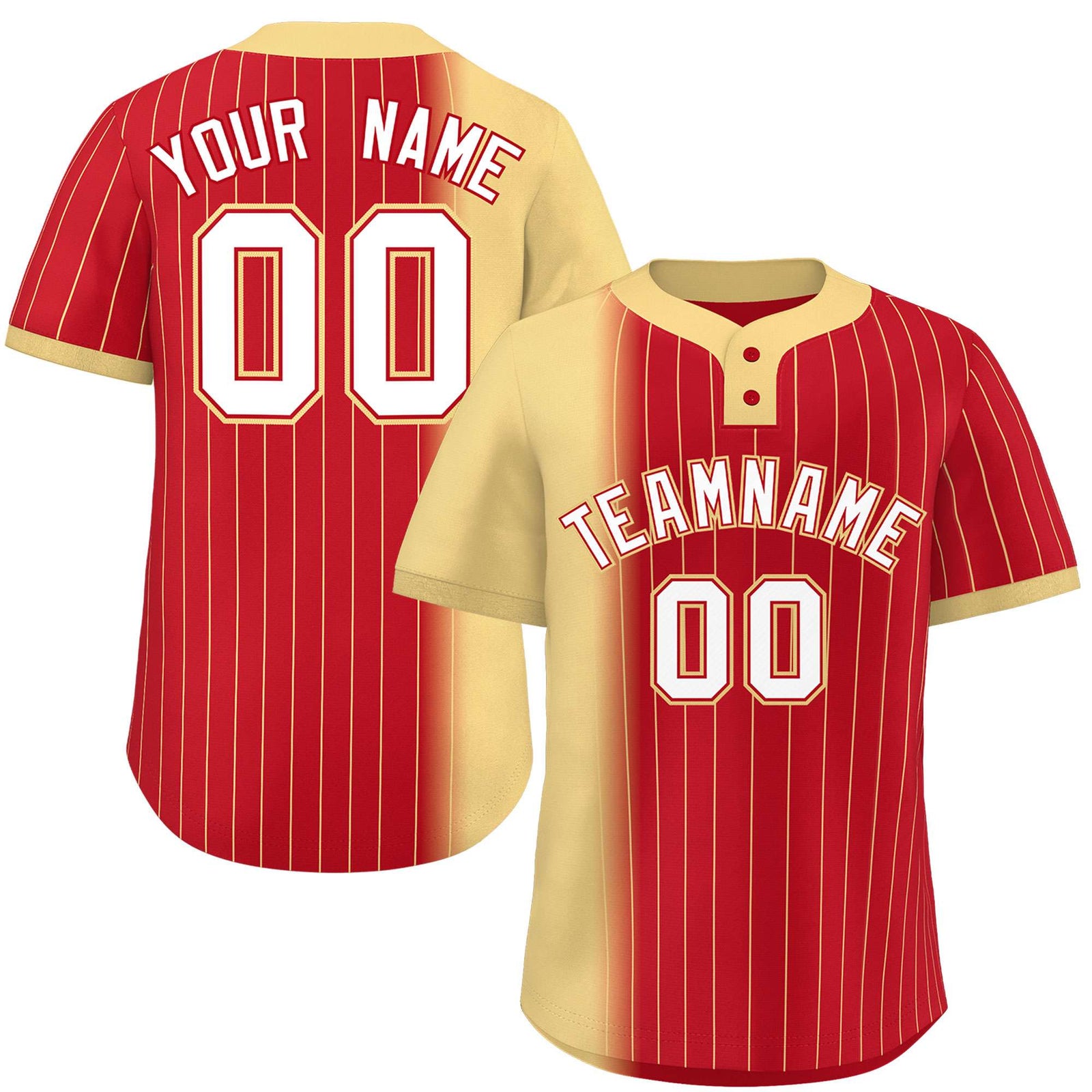 Custom Khaki Red Gradient Stripe Fashion Authentic Two-Button Softball Jersey