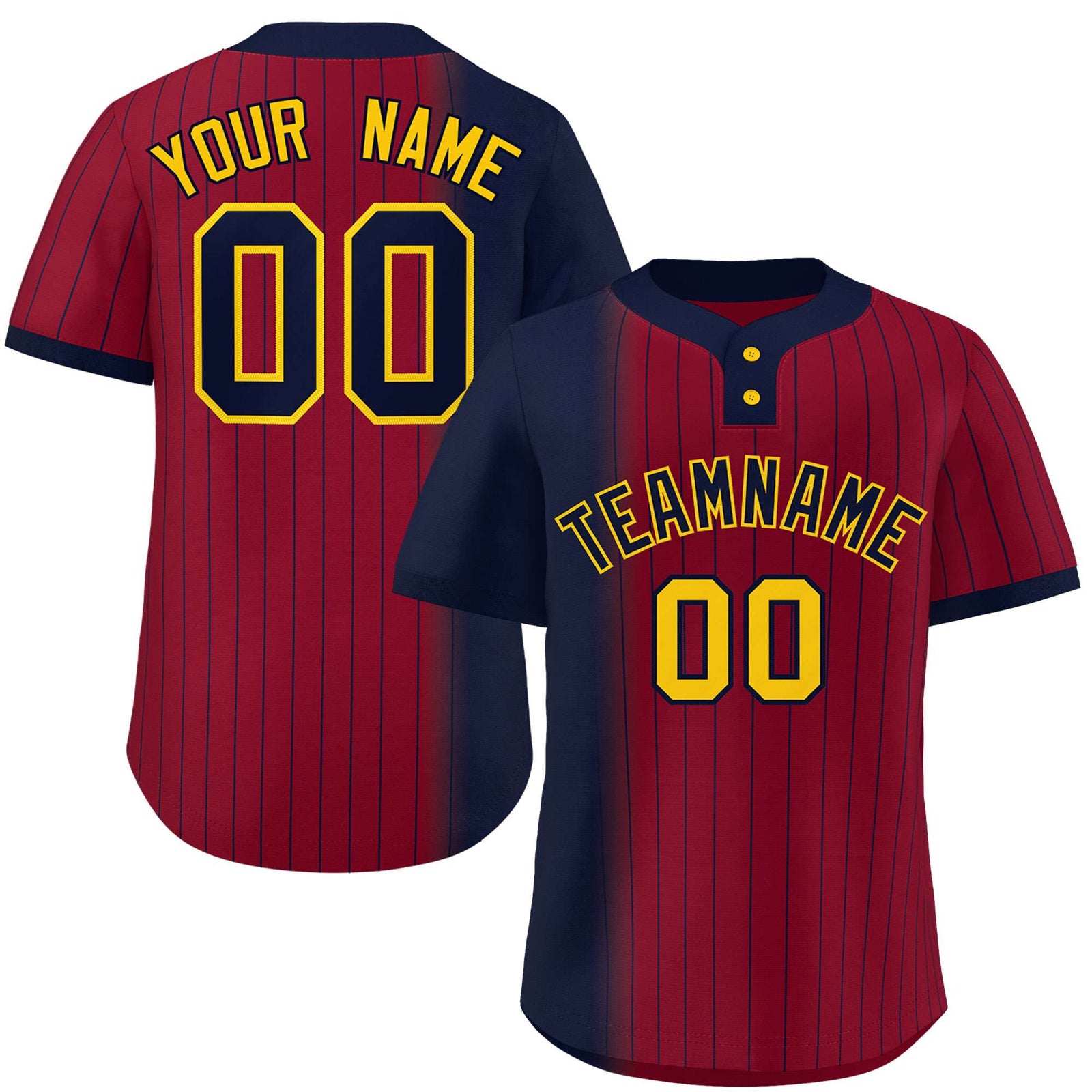 Custom Navy Crimson Gradient Stripe Fashion Authentic Two-Button Softball Jersey