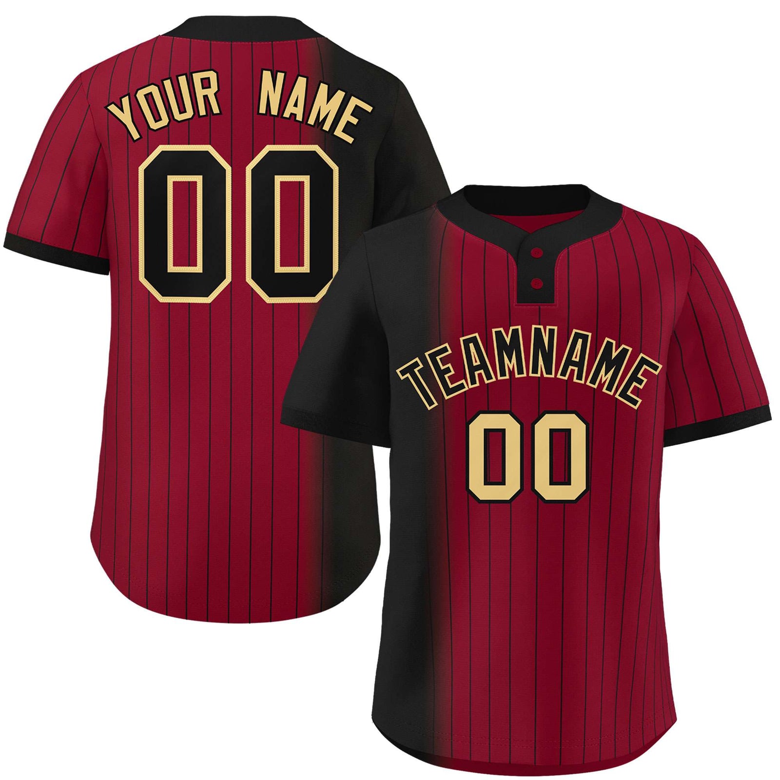 Custom Black Crimson Gradient Stripe Fashion Authentic Two-Button Softball Jersey