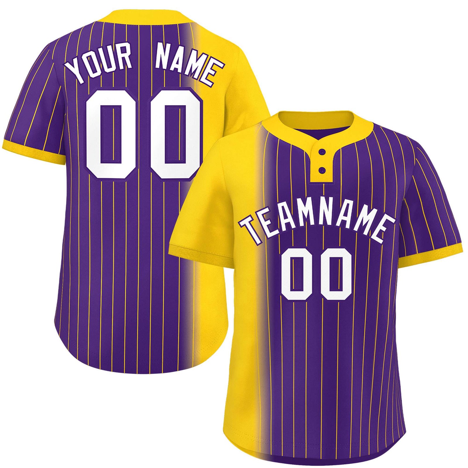 Custom Gold Purple Gradient Stripe Fashion Authentic Two-Button Softball Jersey