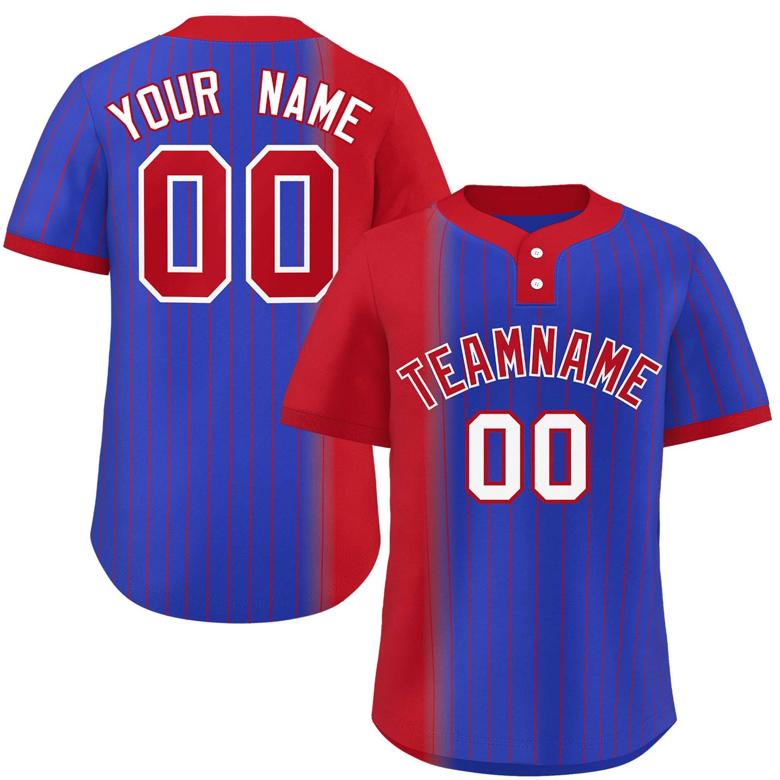 Custom Red Royal Gradient Stripe Fashion Authentic Two-Button Softball Jersey