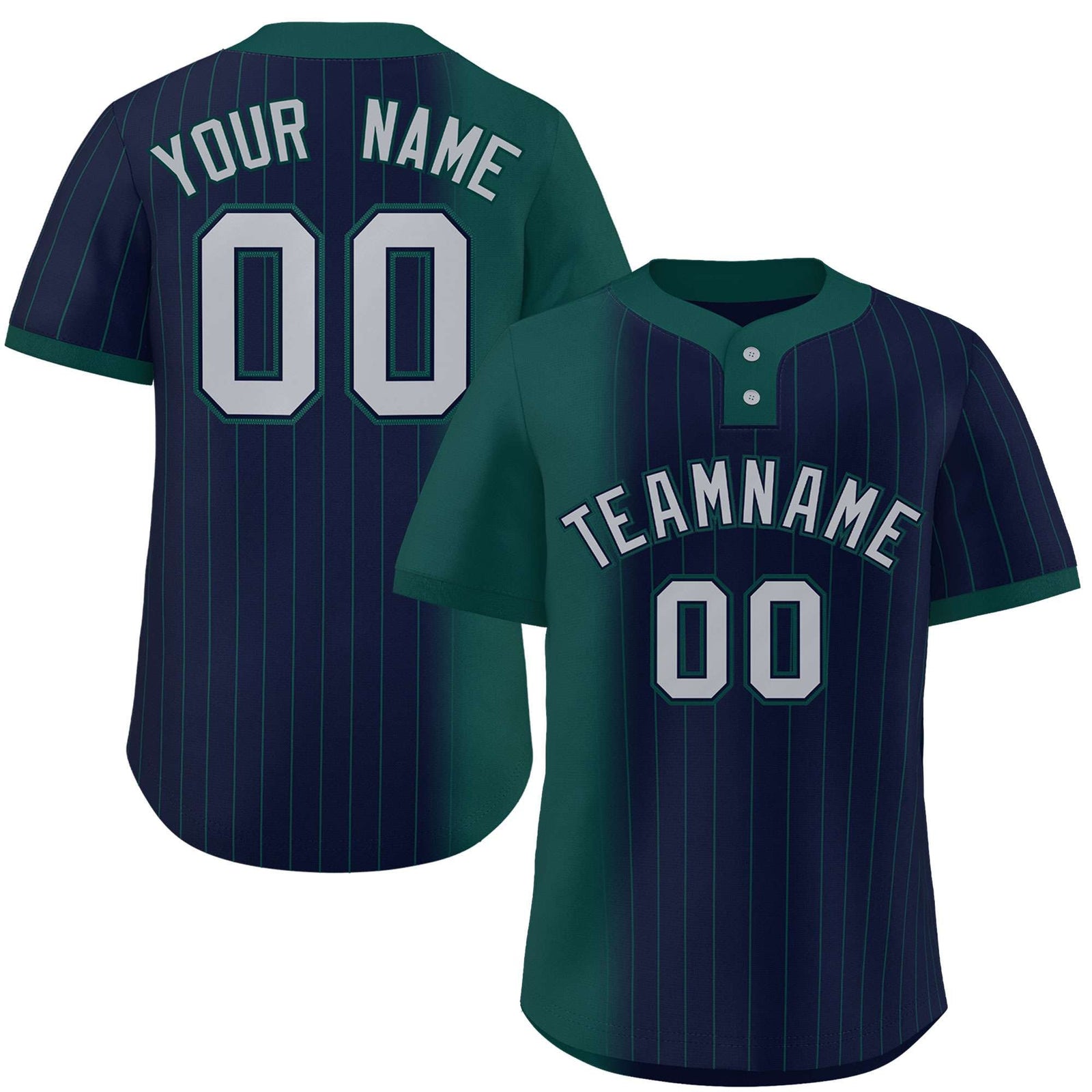 Custom Midnight Green Navy Gradient Stripe Fashion Authentic Two-Button Softball Jersey