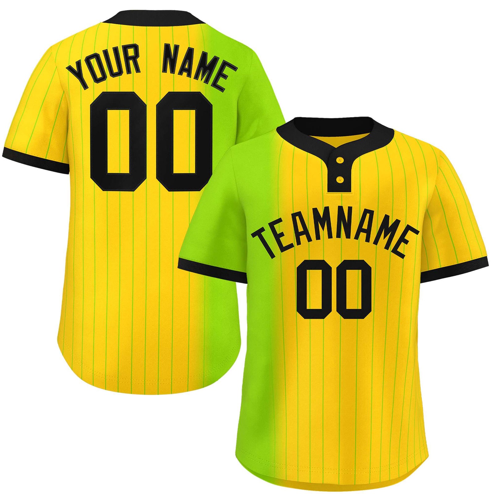 Custom Neon Green Gold Gradient Stripe Fashion Authentic Two-Button Softball Jersey