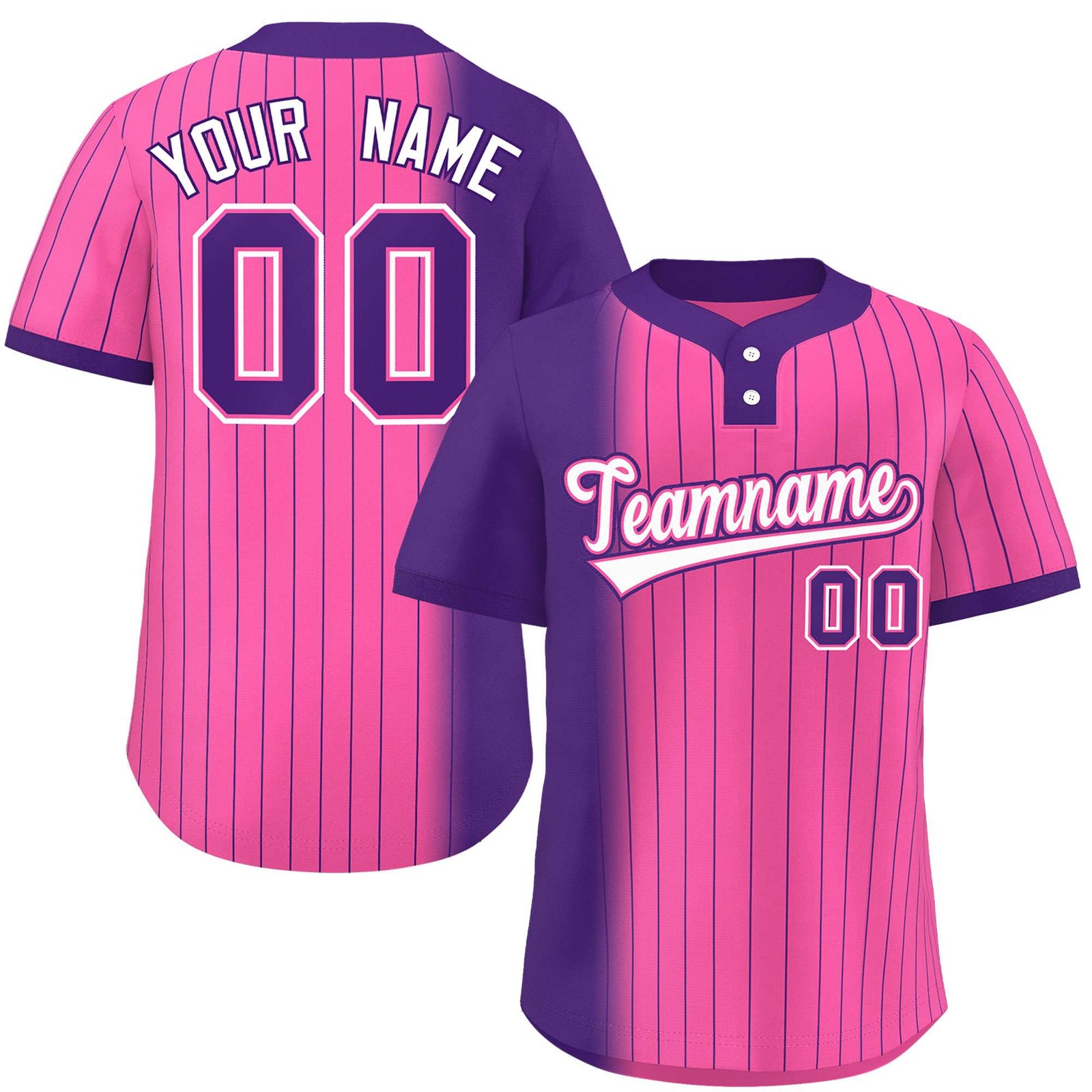 Custom Purple Pink Gradient Stripe Fashion Authentic Two-Button Softball Jersey