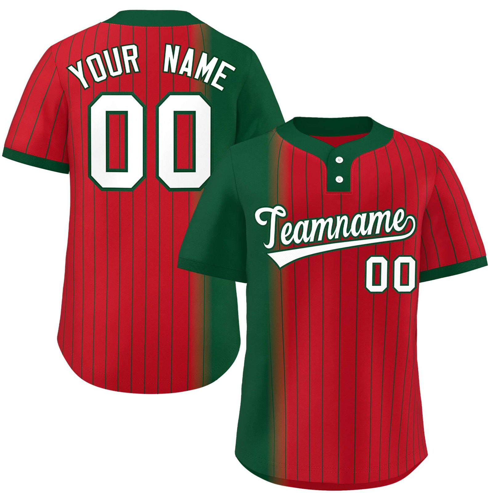 Custom Green Red Gradient Stripe Fashion Authentic Two-Button Softball Jersey