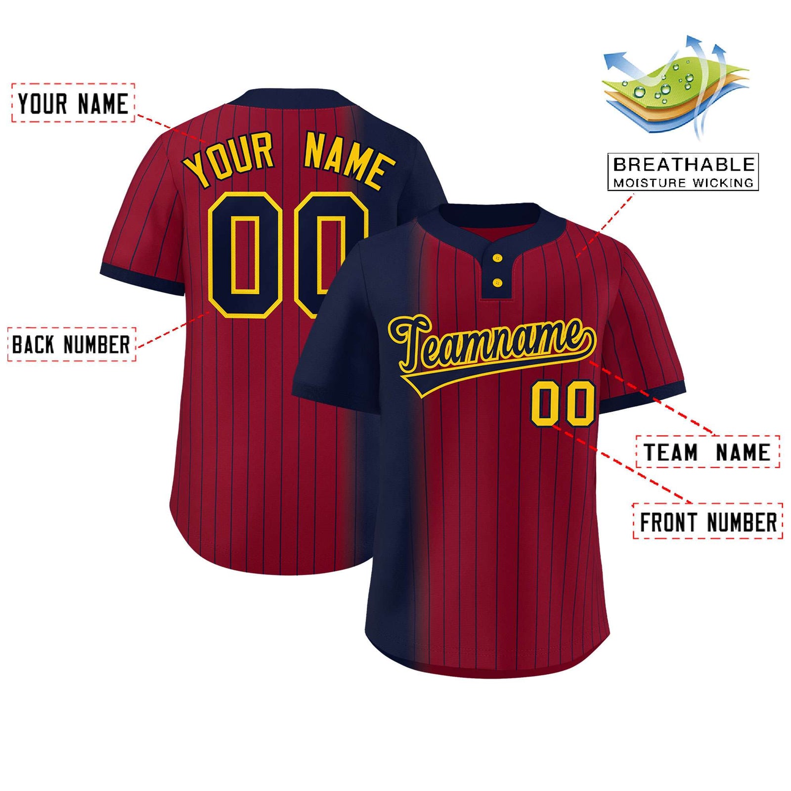 Custom Navy Crimson Gradient Stripe Fashion Authentic Two-Button Softball Jersey