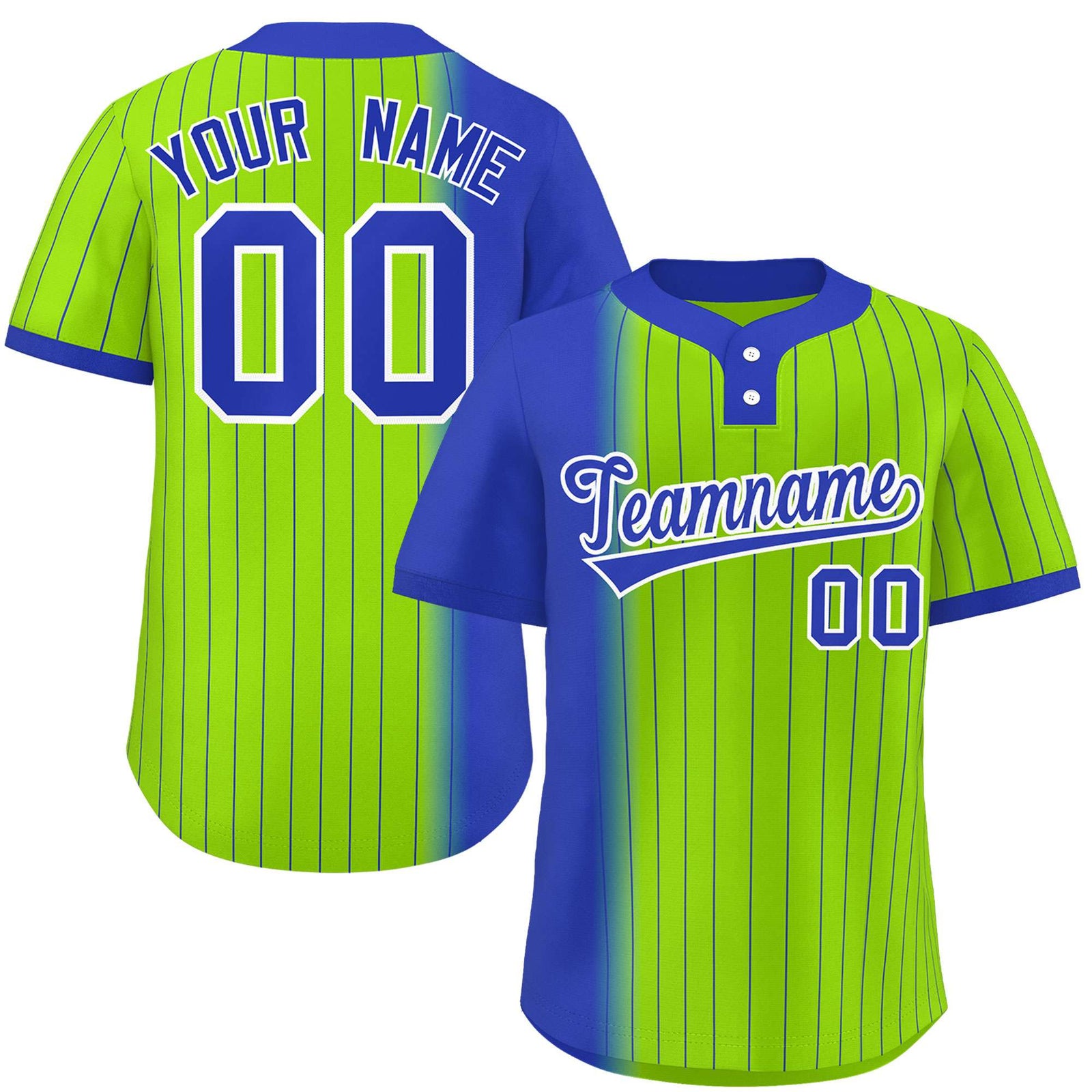 Custom Royal Neon Green Gradient Stripe Fashion Authentic Two-Button Softball Jersey