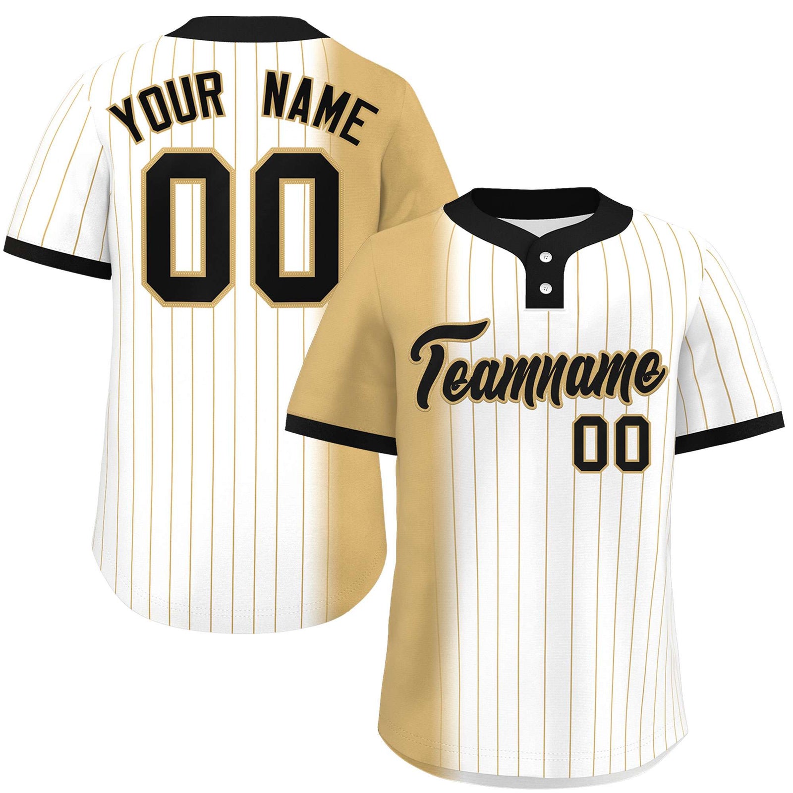Custom Old Gold White-Black Gradient Stripe Fashion Authentic Two-Button Softball Jersey