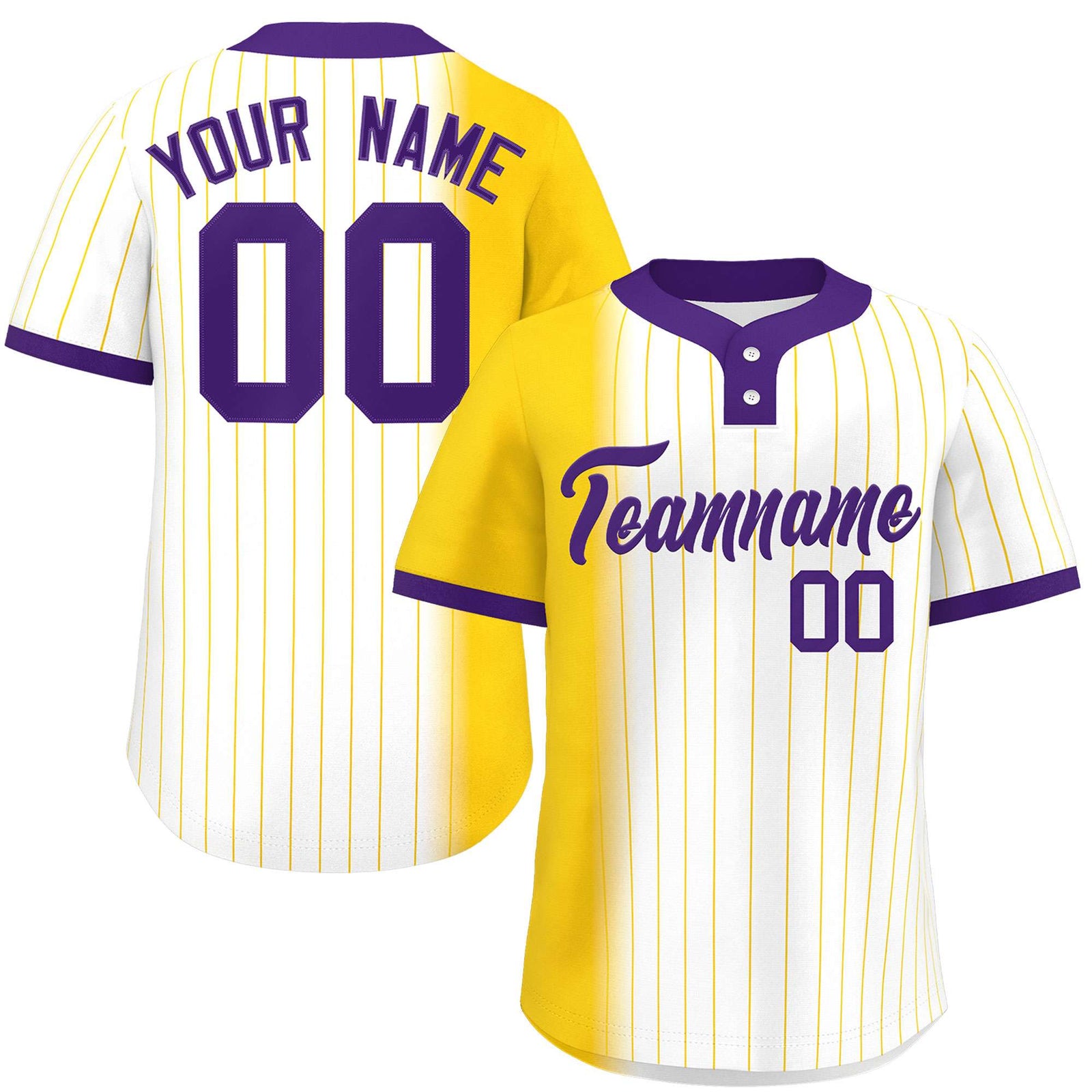 Custom Gold White-Purple Gradient Stripe Fashion Authentic Two-Button Softball Jersey