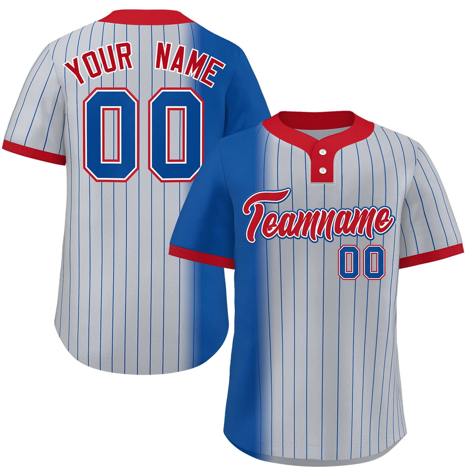 Custom Royal Gray-Red Gradient Stripe Fashion Authentic Two-Button Softball Jersey