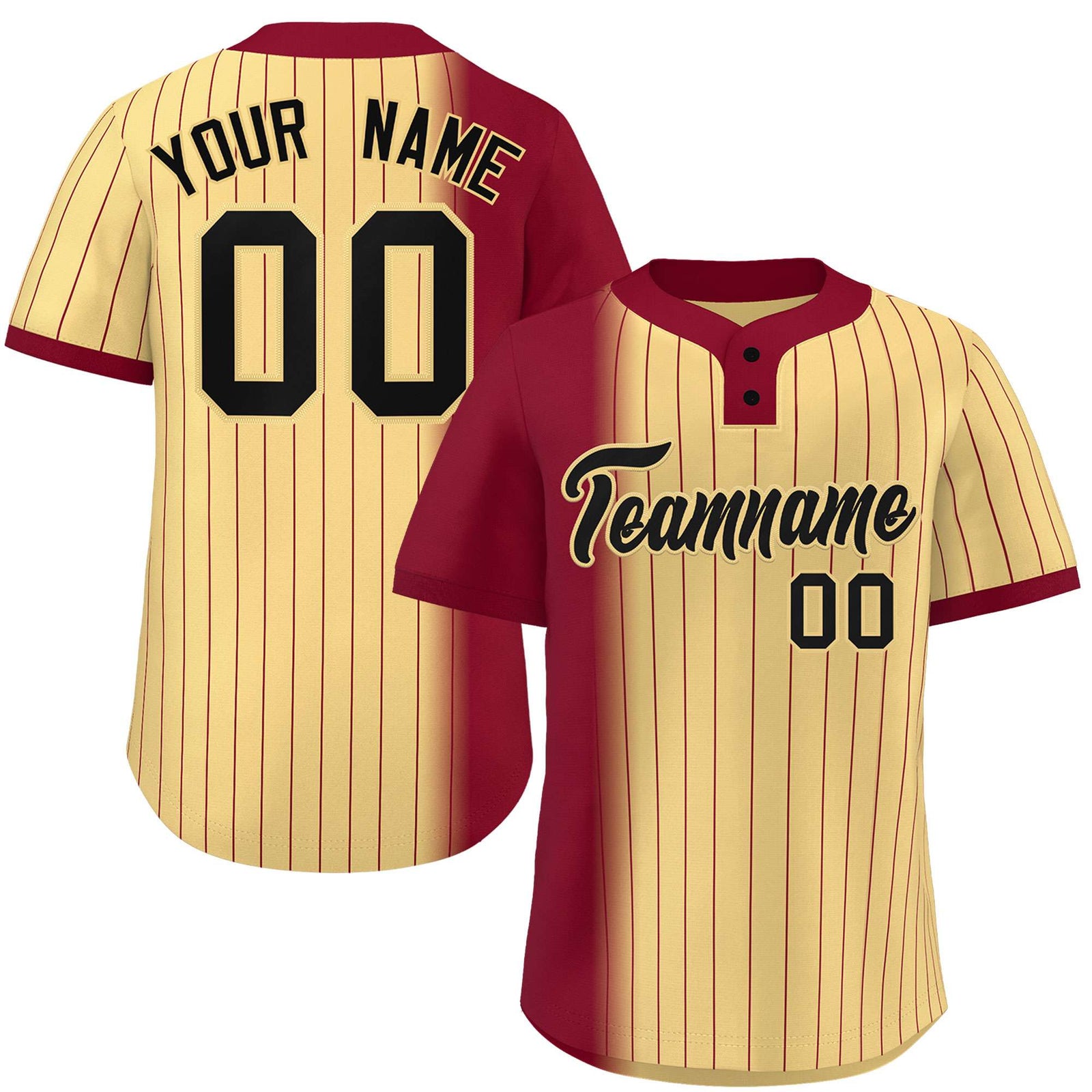 Custom Crimson Khaki Gradient Stripe Fashion Authentic Two-Button Softball Jersey