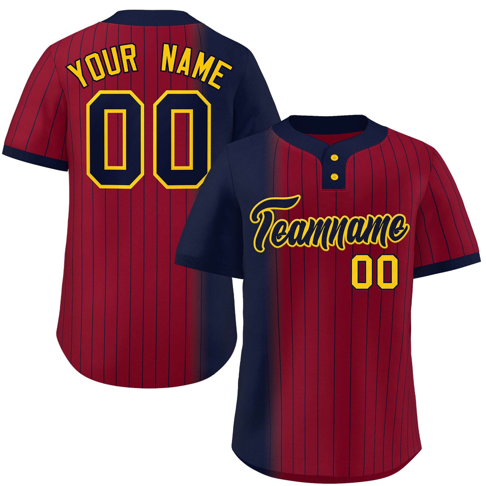 Custom Navy Crimson Gradient Stripe Fashion Authentic Two-Button Softball Jersey