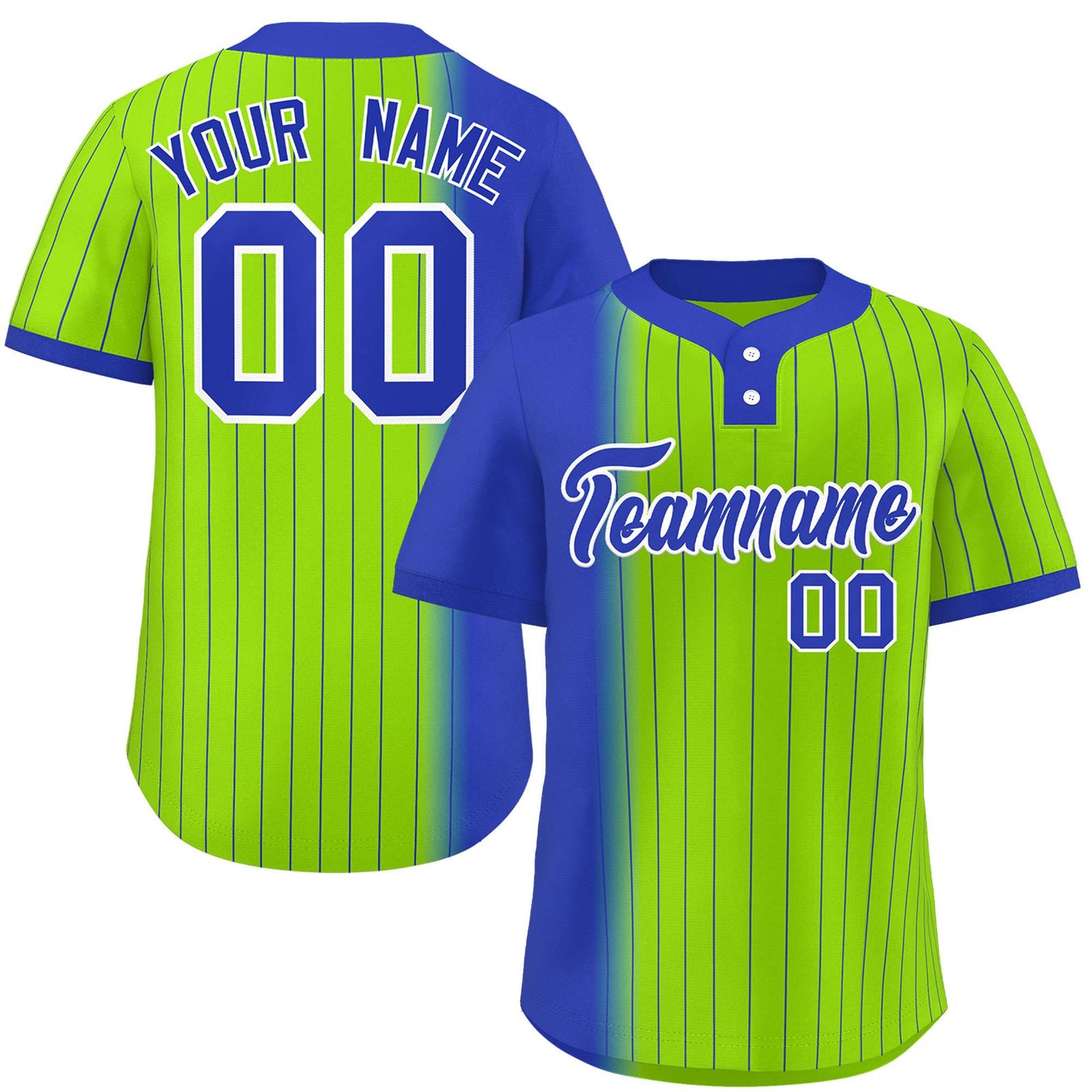 Custom Royal Neon Green Gradient Stripe Fashion Authentic Two-Button Softball Jersey