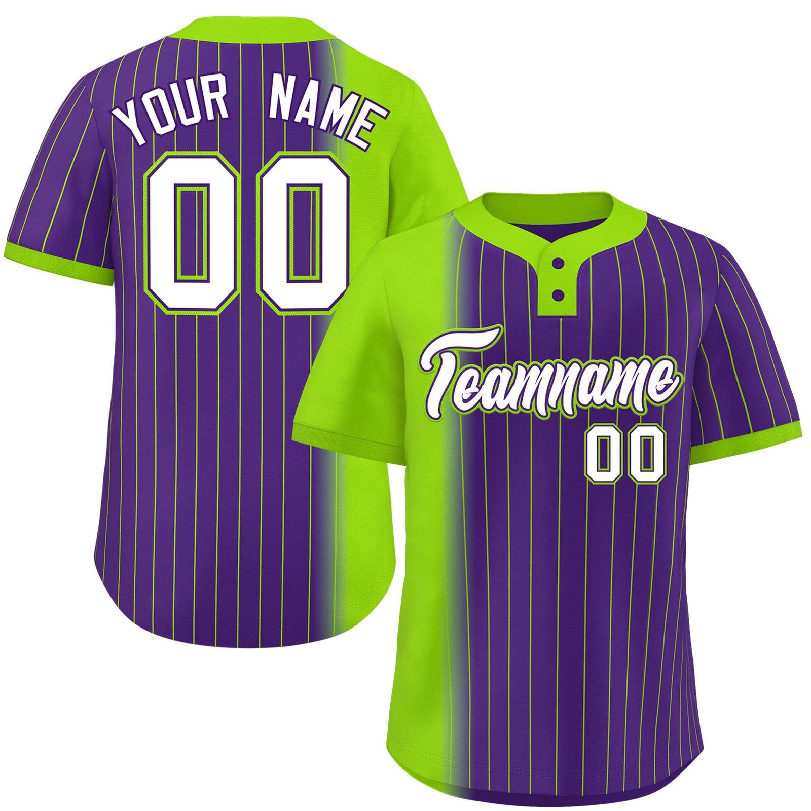Custom Neon Green Purple Gradient Stripe Fashion Authentic Two-Button Softball Jersey