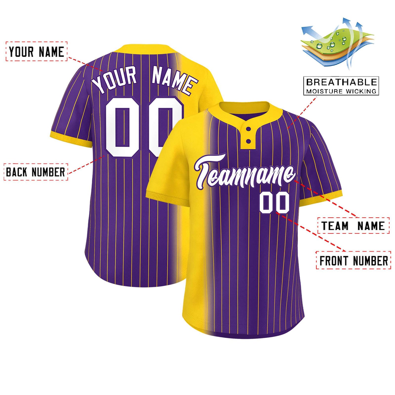 Custom Gold Purple Gradient Stripe Fashion Authentic Two-Button Softball Jersey