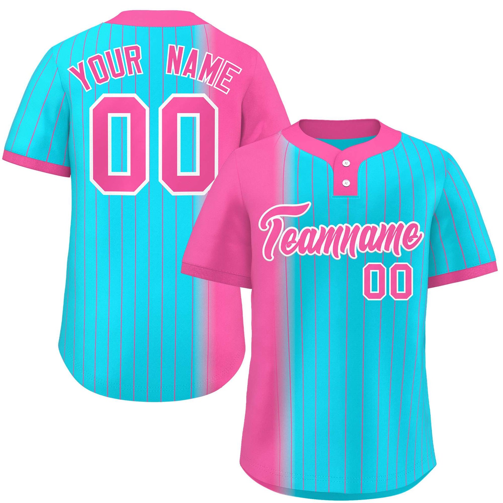Custom Pink Sky Blue Gradient Stripe Fashion Authentic Two-Button Softball Jersey