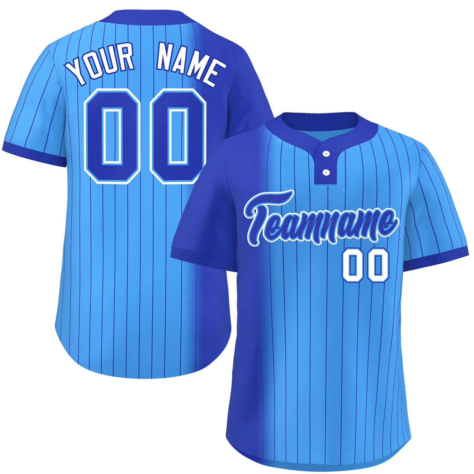 Custom Royal Powder Blue Gradient Stripe Fashion Authentic Two-Button Softball Jersey