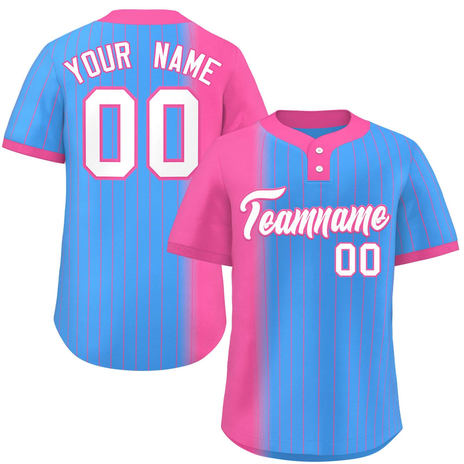 Custom Pink Powder Blue Gradient Stripe Fashion Authentic Two-Button Softball Jersey