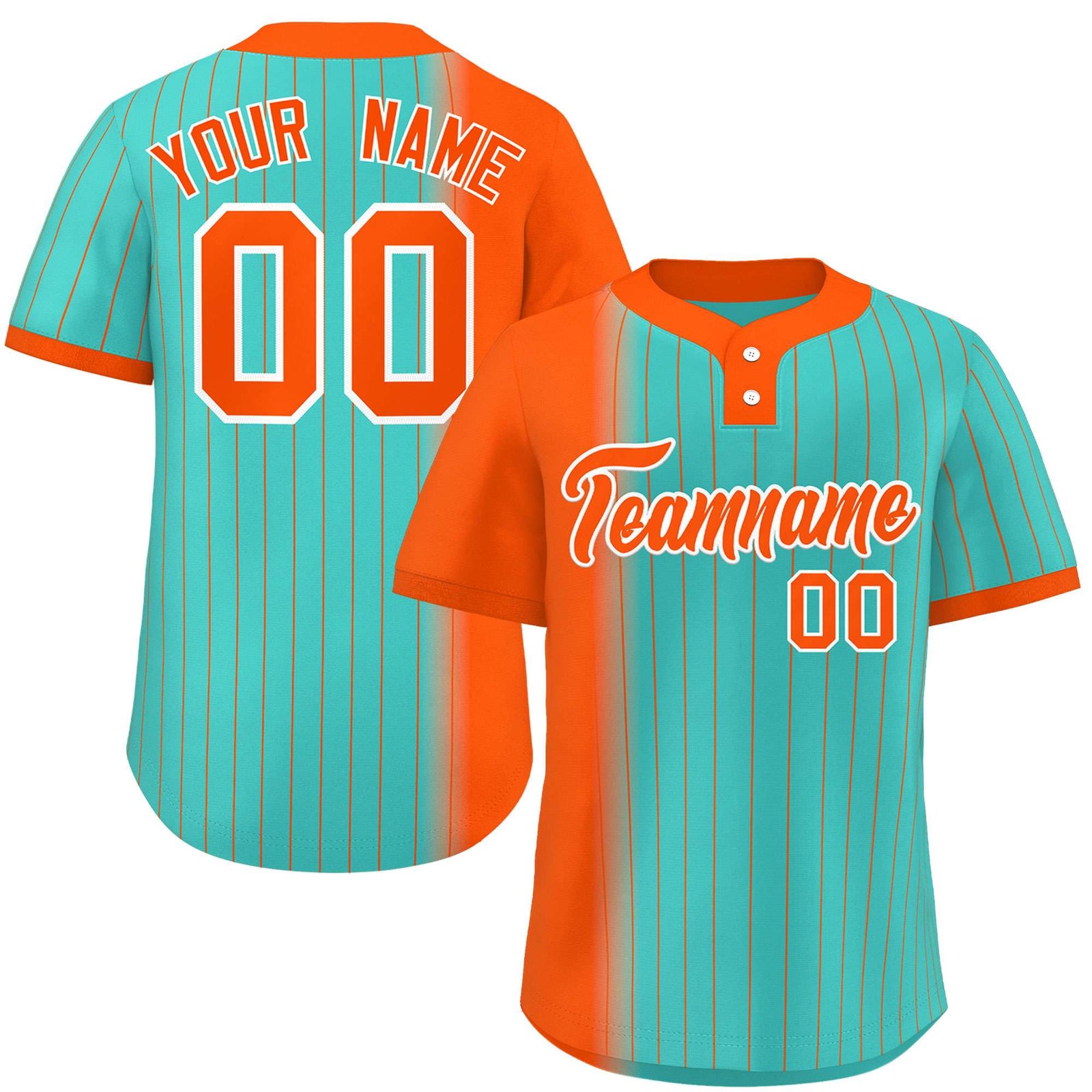 Custom Orange Aqua Gradient Stripe Fashion Authentic Two-Button Softball Jersey