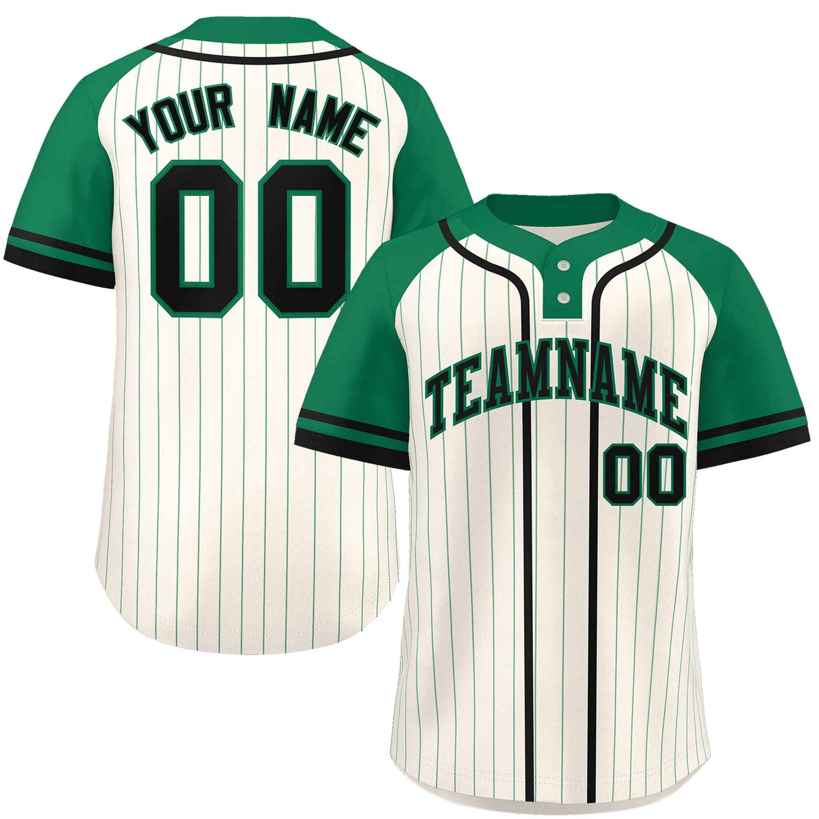 Custom Cream Kelly Green-Black Stripe Fashion Raglan Sleeves Authentic Two-Button Softball Jersey