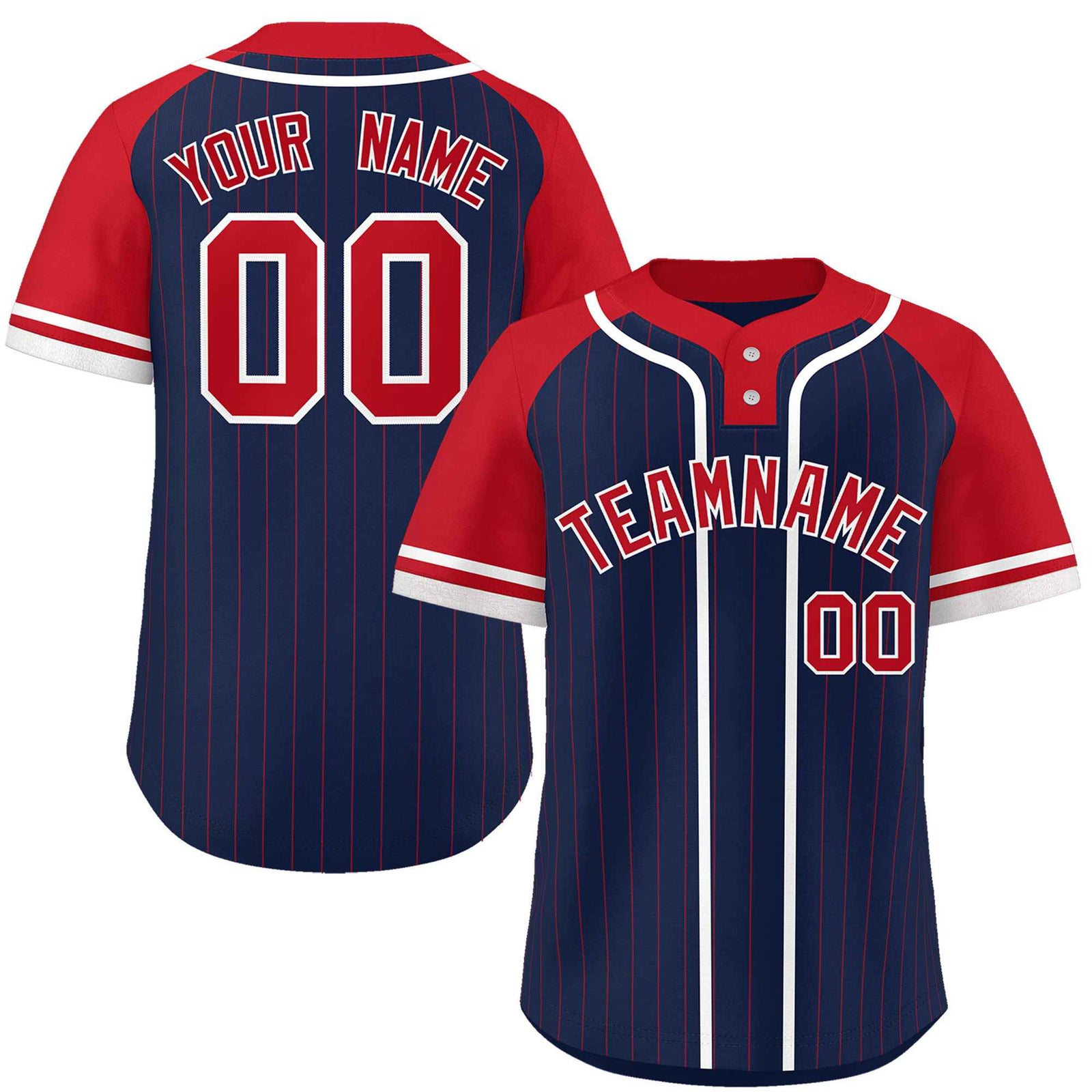 Custom Navy Red-White Stripe Fashion Raglan Sleeves Authentic Two-Button Softball Jersey