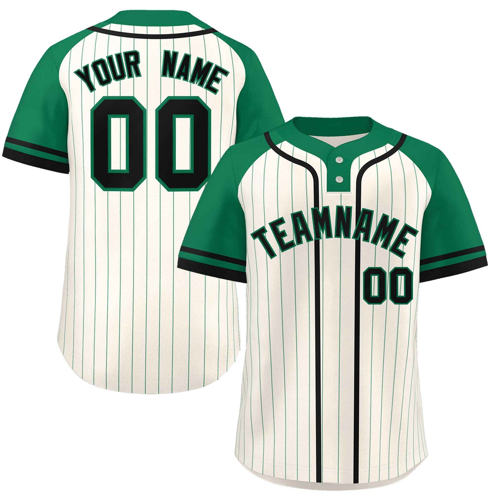 Custom Cream Kelly Green-Black Stripe Fashion Raglan Sleeves Authentic Two-Button Softball Jersey