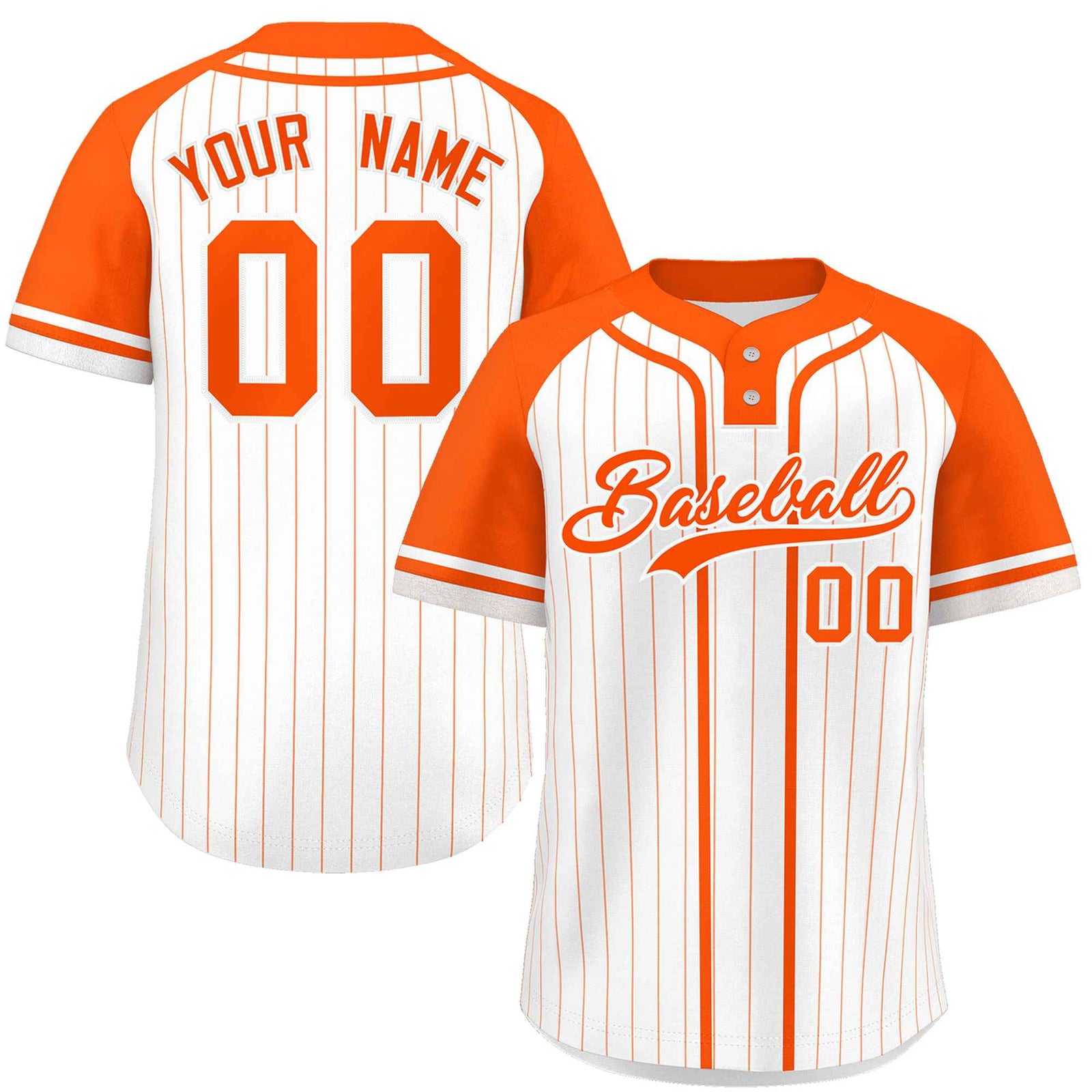 Custom White Orange Stripe Fashion Raglan Sleeves Authentic Two-Button Softball Jersey