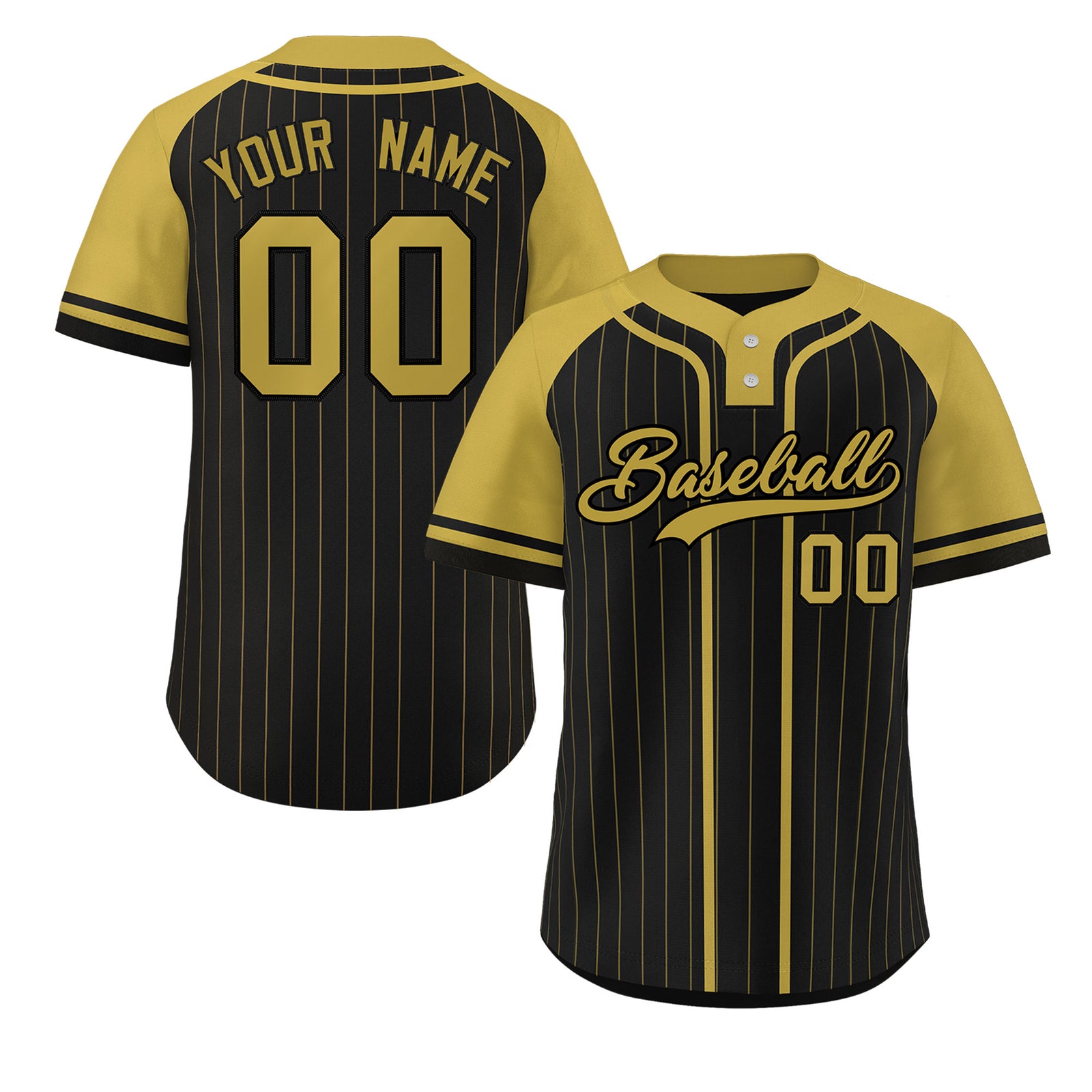 Custom Black Old Gold Stripe Fashion Raglan Sleeves Authentic Two-Button Softball Jersey