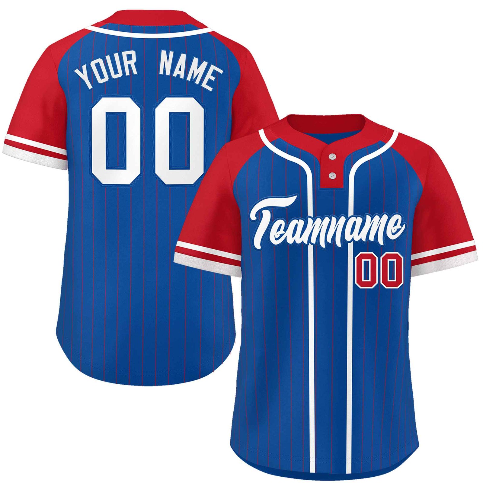 Custom Royal Red-White Stripe Fashion Raglan Sleeves Authentic Two-Button Softball Jersey