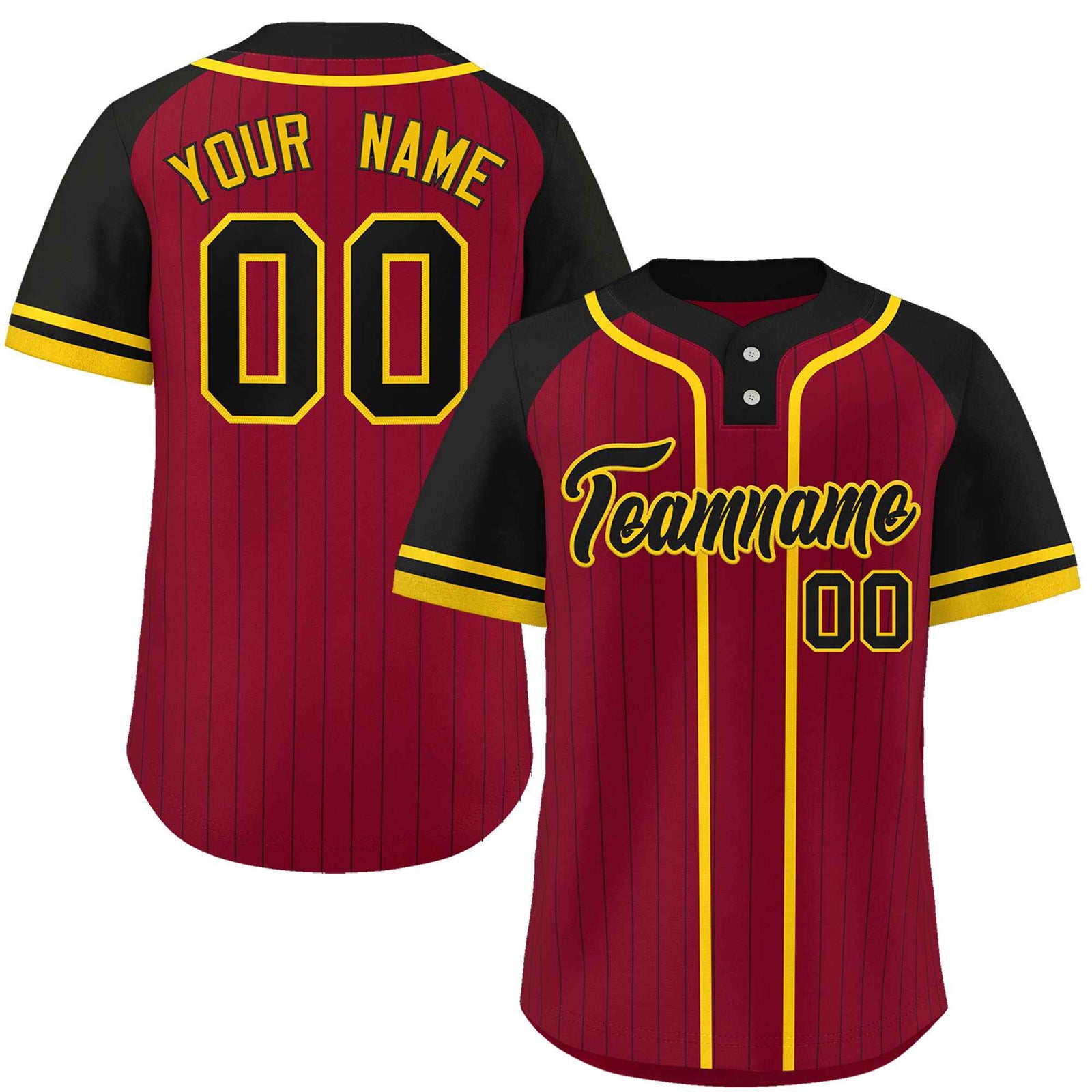Custom Crimson Black-Gold Stripe Fashion Raglan Sleeves Authentic Two-Button Softball Jersey