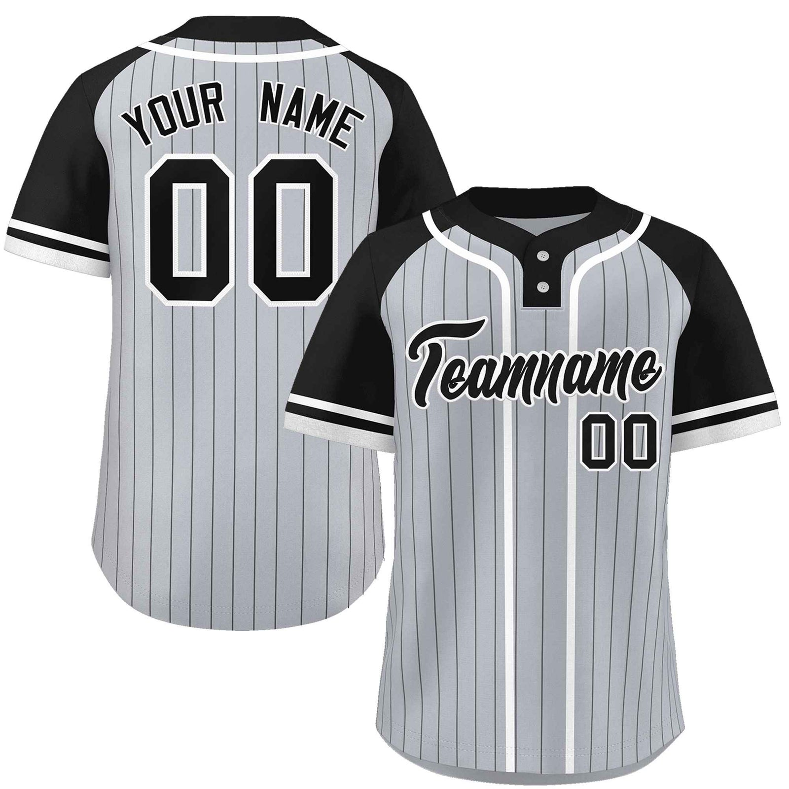 Custom Gray Black-White Stripe Fashion Raglan Sleeves Authentic Two-Button Softball Jersey