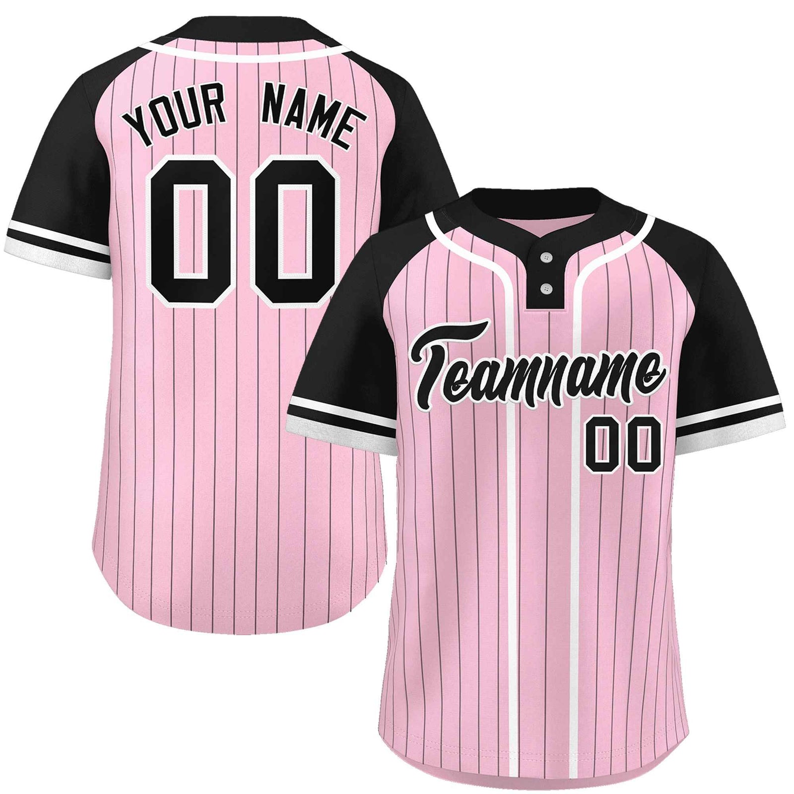 Custom Light Pink Black-White Stripe Fashion Raglan Sleeves Authentic Two-Button Softball Jersey