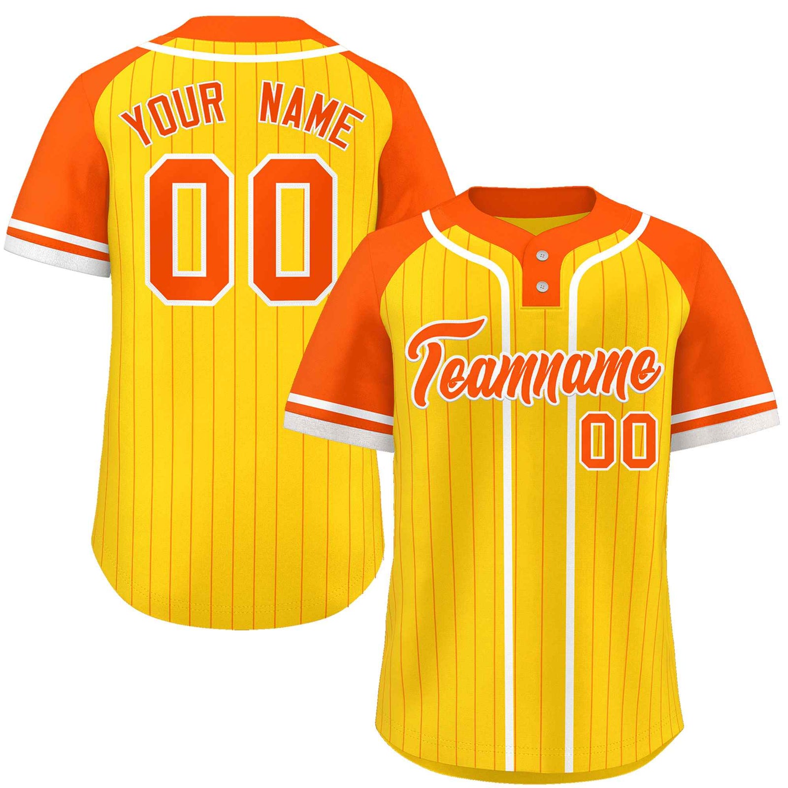 Custom Gold Orange-White Stripe Fashion Raglan Sleeves Authentic Two-Button Softball Jersey