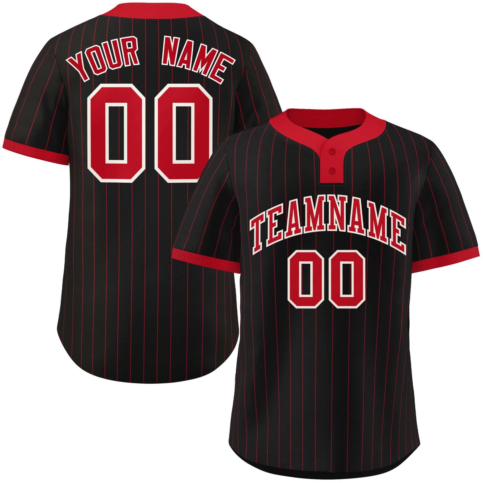 Custom Black Red Stripe Fashion Authentic Two-Button Softball Jersey