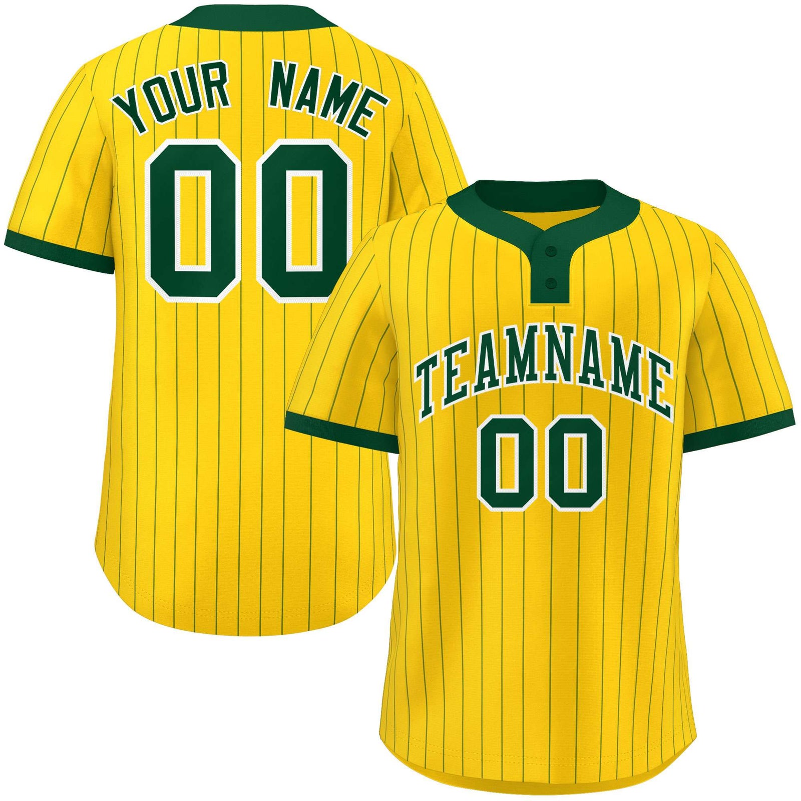 Custom Gold Green Stripe Fashion Authentic Two-Button Softball Jersey