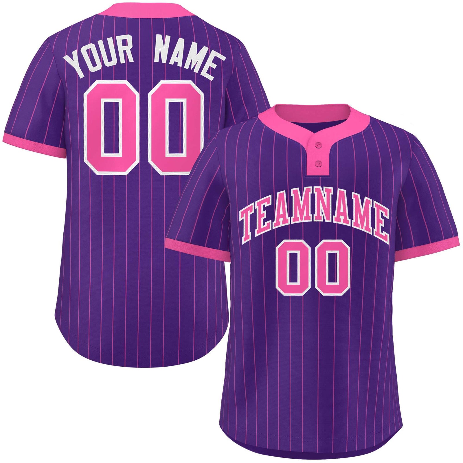 Custom Purple Pink Stripe Fashion Authentic Two-Button Softball Jersey