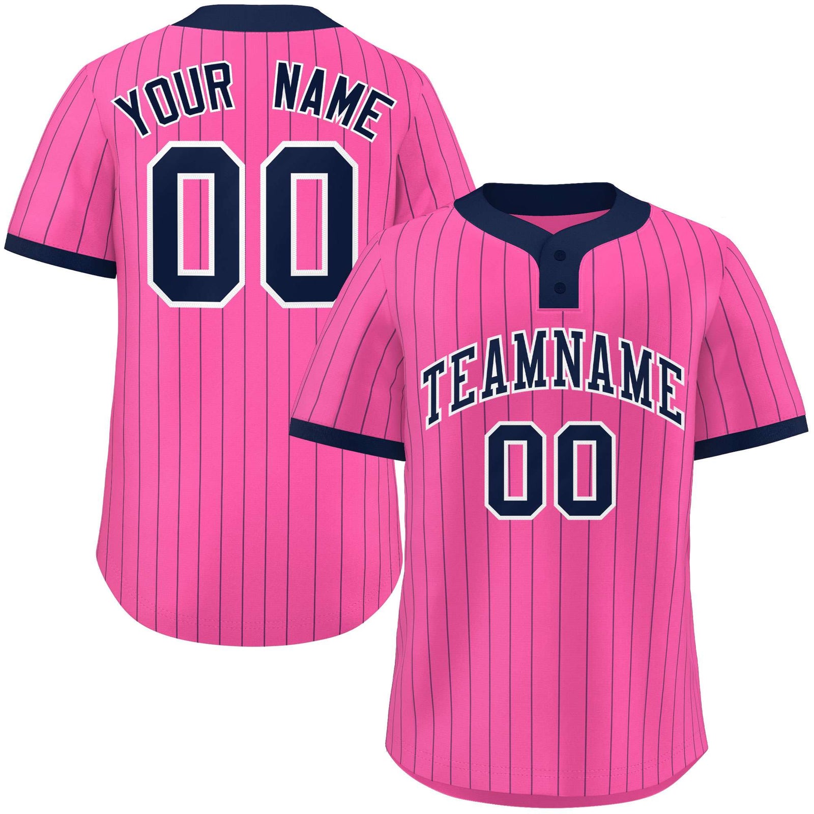 Custom Pink Navy Stripe Fashion Authentic Two-Button Softball Jersey
