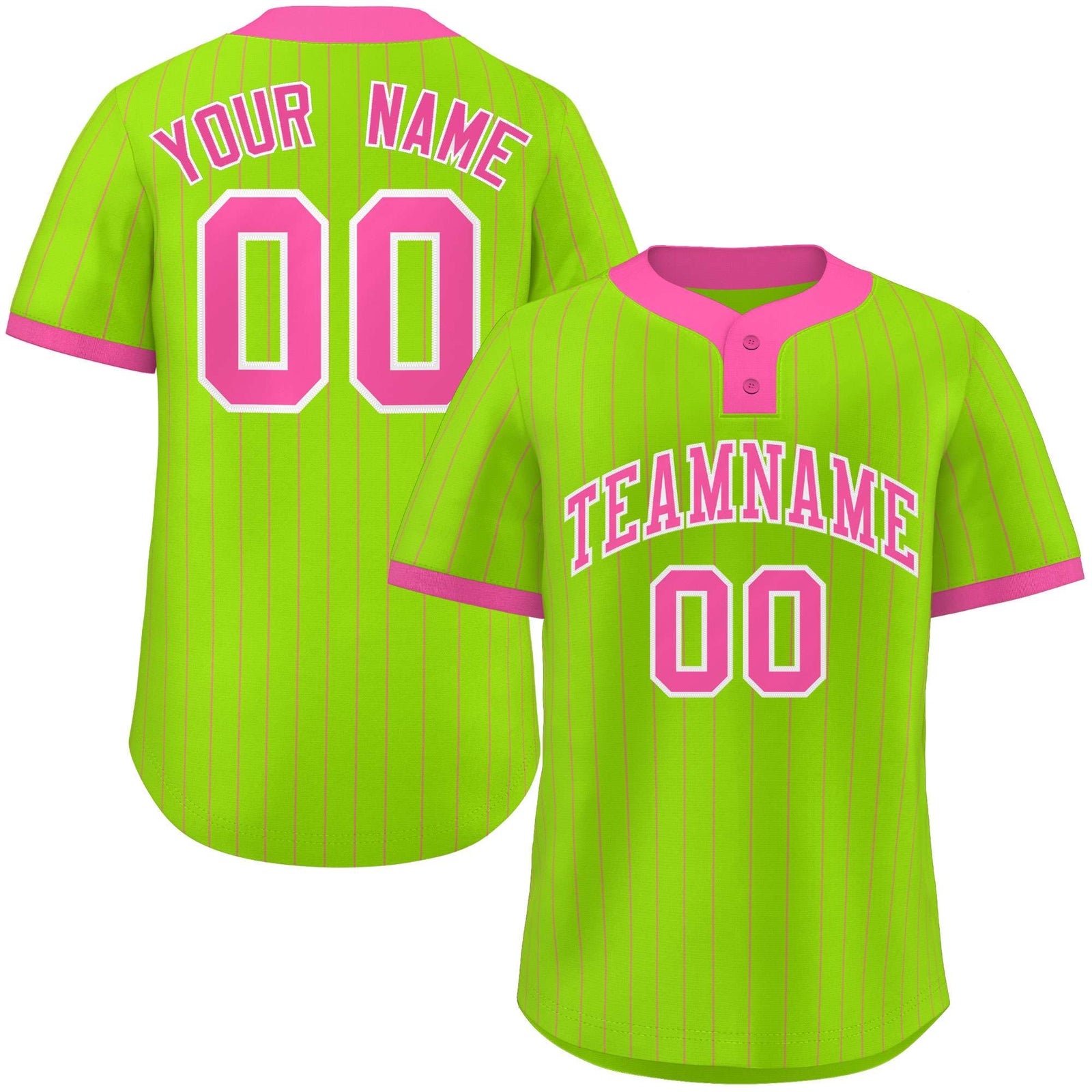 Custom Neon Green Pink Stripe Fashion Authentic Two-Button Softball Jersey