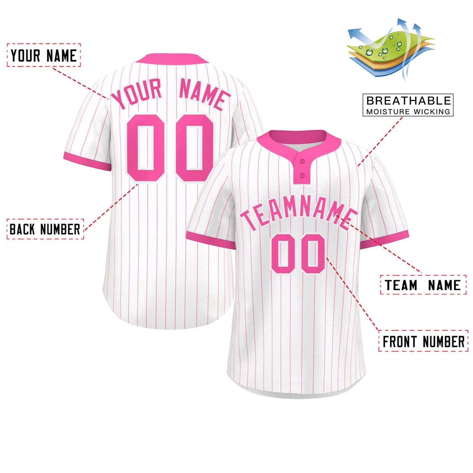 Custom White Pink Stripe Fashion Authentic Two-Button Softball Jersey
