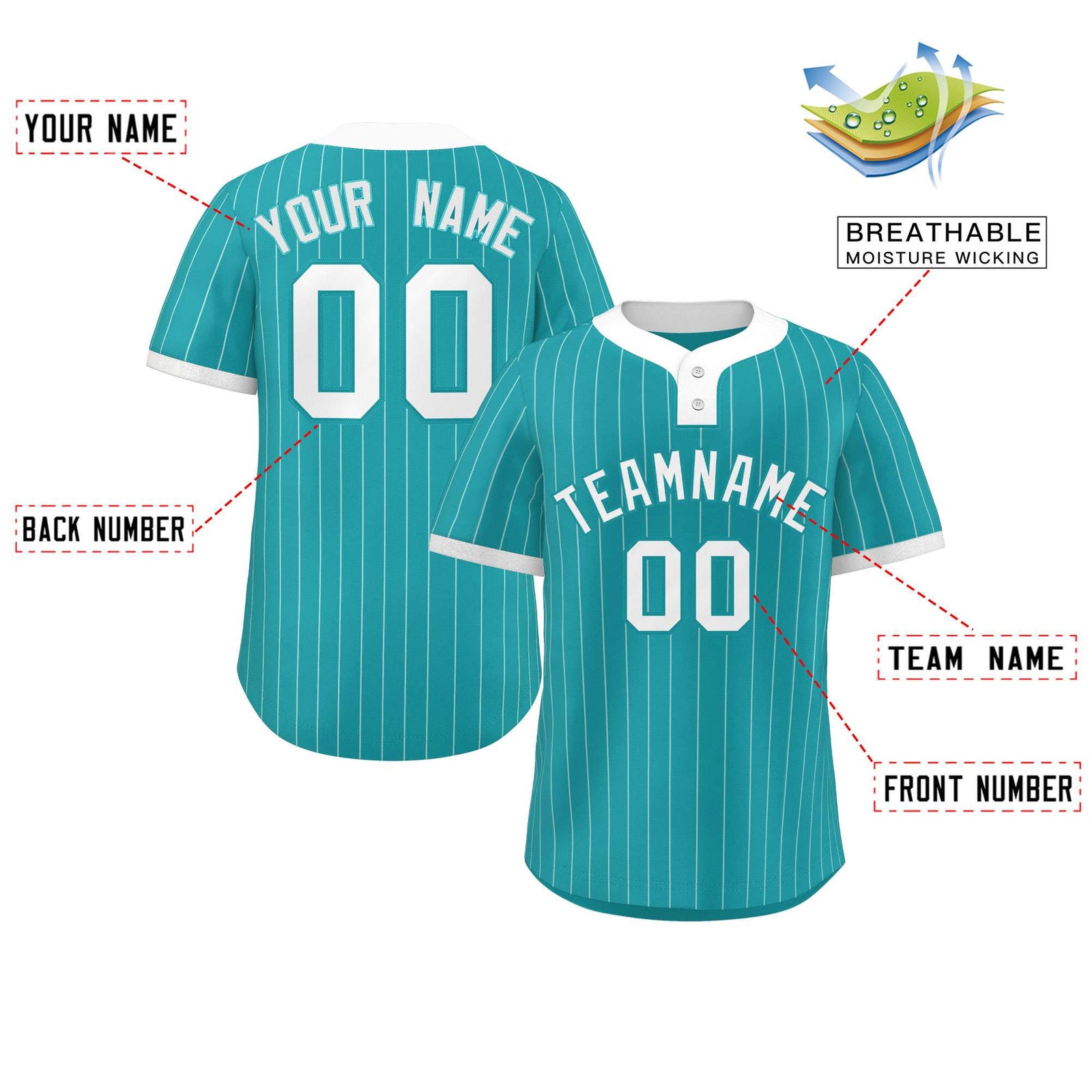 Custom Aqua White Stripe Fashion Authentic Two-Button Softball Jersey
