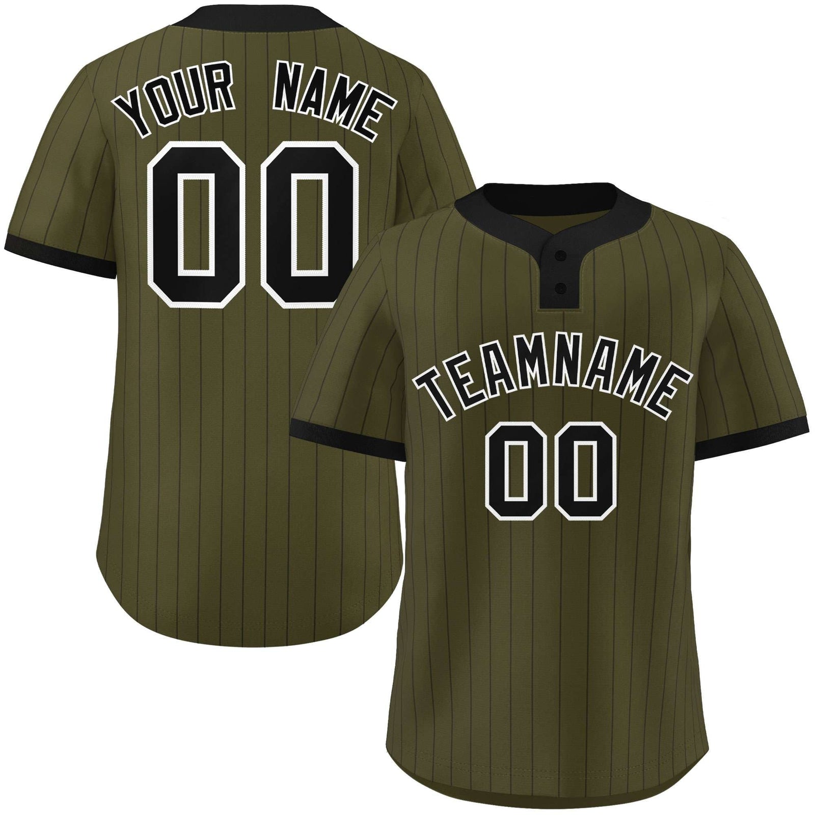 Custom Olive Black Stripe Fashion Authentic Two-Button Softball Jersey