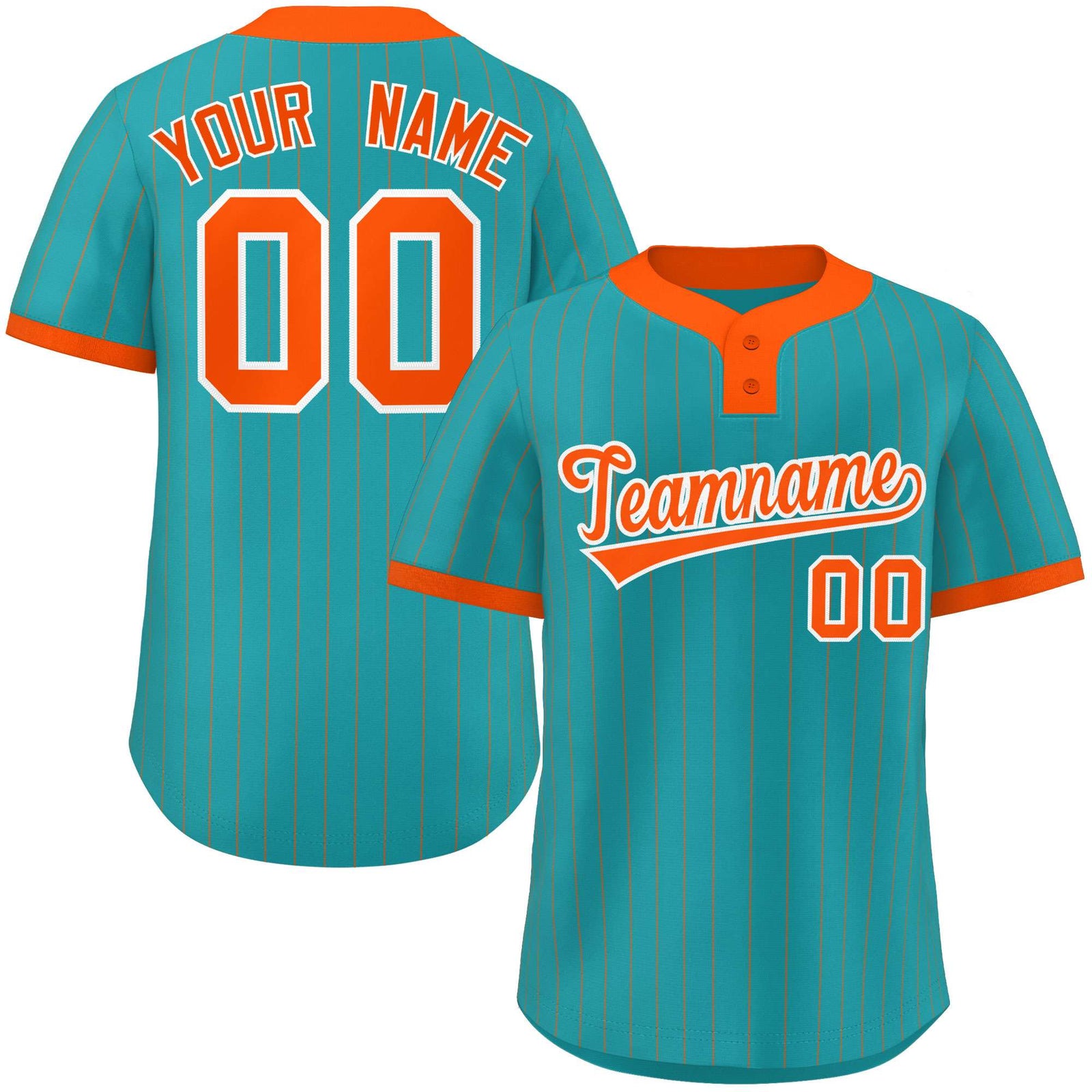 Custom Aqua Orange Stripe Fashion Authentic Two-Button Softball Jersey