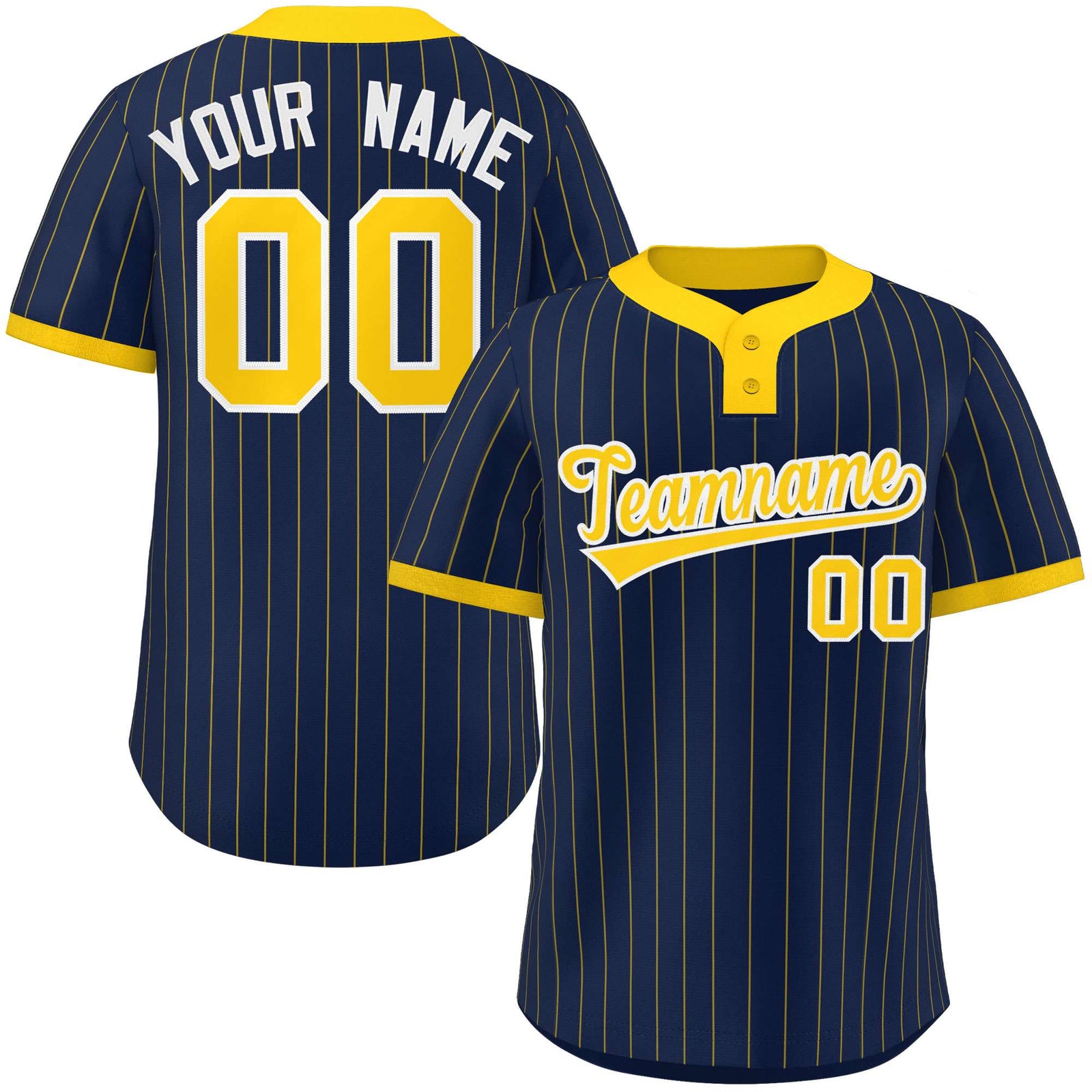 Custom Navy Gold Stripe Fashion Authentic Two-Button Softball Jersey